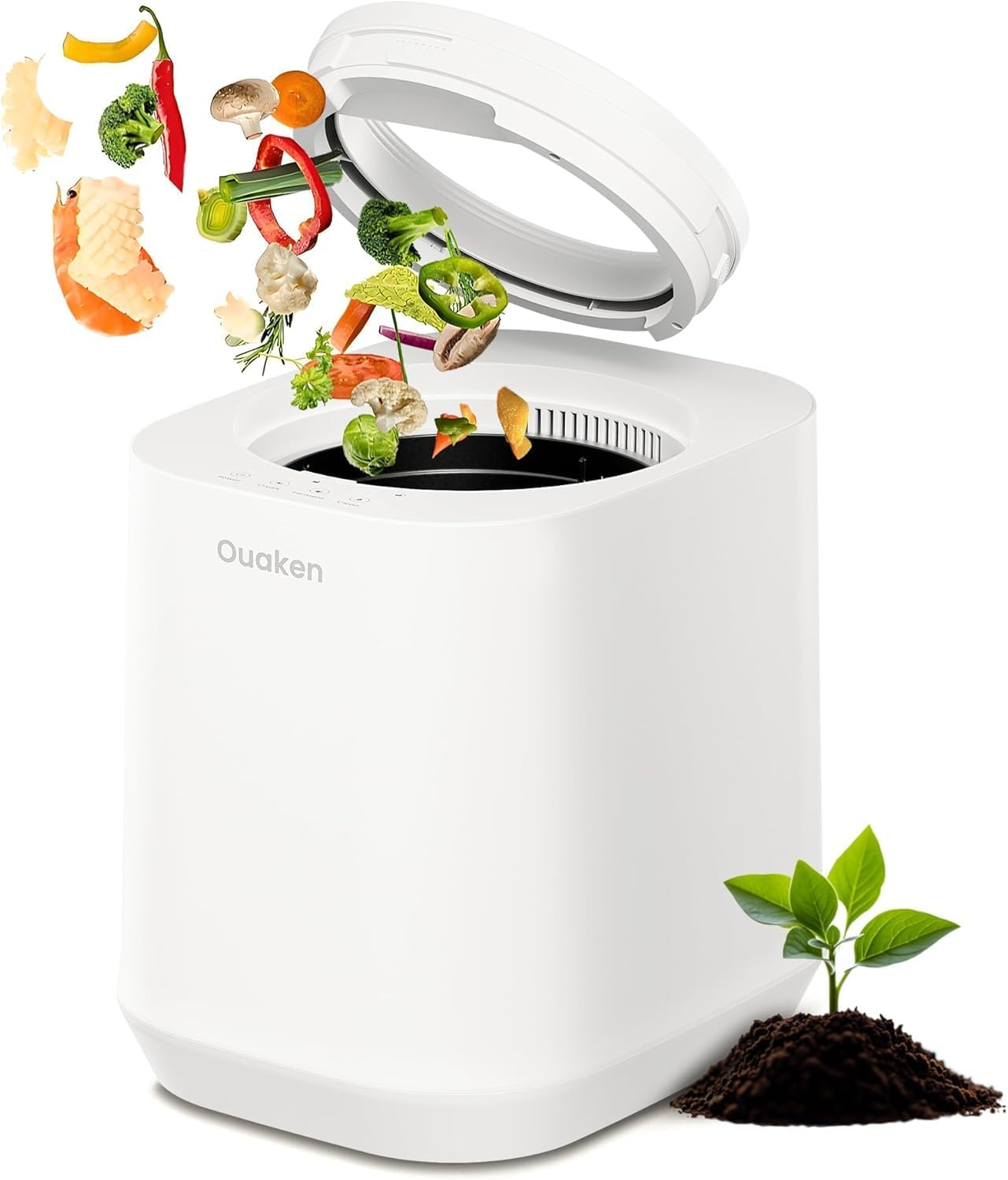 Electric Composter for Kitchen, 4L Smart Countertop Compost Bin, Odorless | Low Noise | Auto-Cleaning | Turn Food Waste into Fertilizer within 3 Hrs, Indoor Food Waste Compost Machine, White image number 3