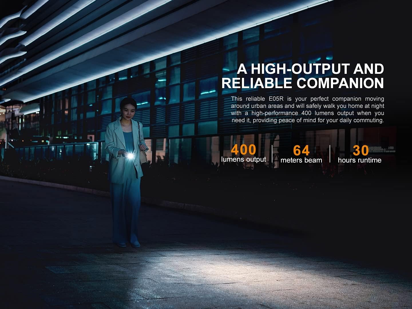 Fenix E05R Rechargeable Torch - Metal & Polycarbonate Lens - 400 Lumen Burst Mode & 64M Long Throw - Super Bright & 30 Hrs Working - 3 Brightness Levels - Emergency Light for Camping & Hiking - Green - Green image number 3