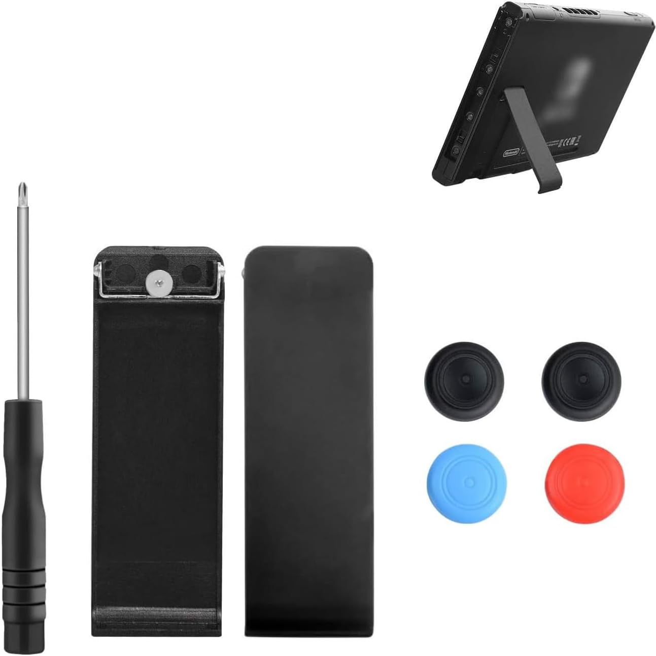 T Tersely 2 Set of Kickstand Back Shell Holder Back Bracket with Thumb Grips for Nintendo Switch, Replacement Kickstand Repair Kit with Screwdriver-2*Black image number 2
