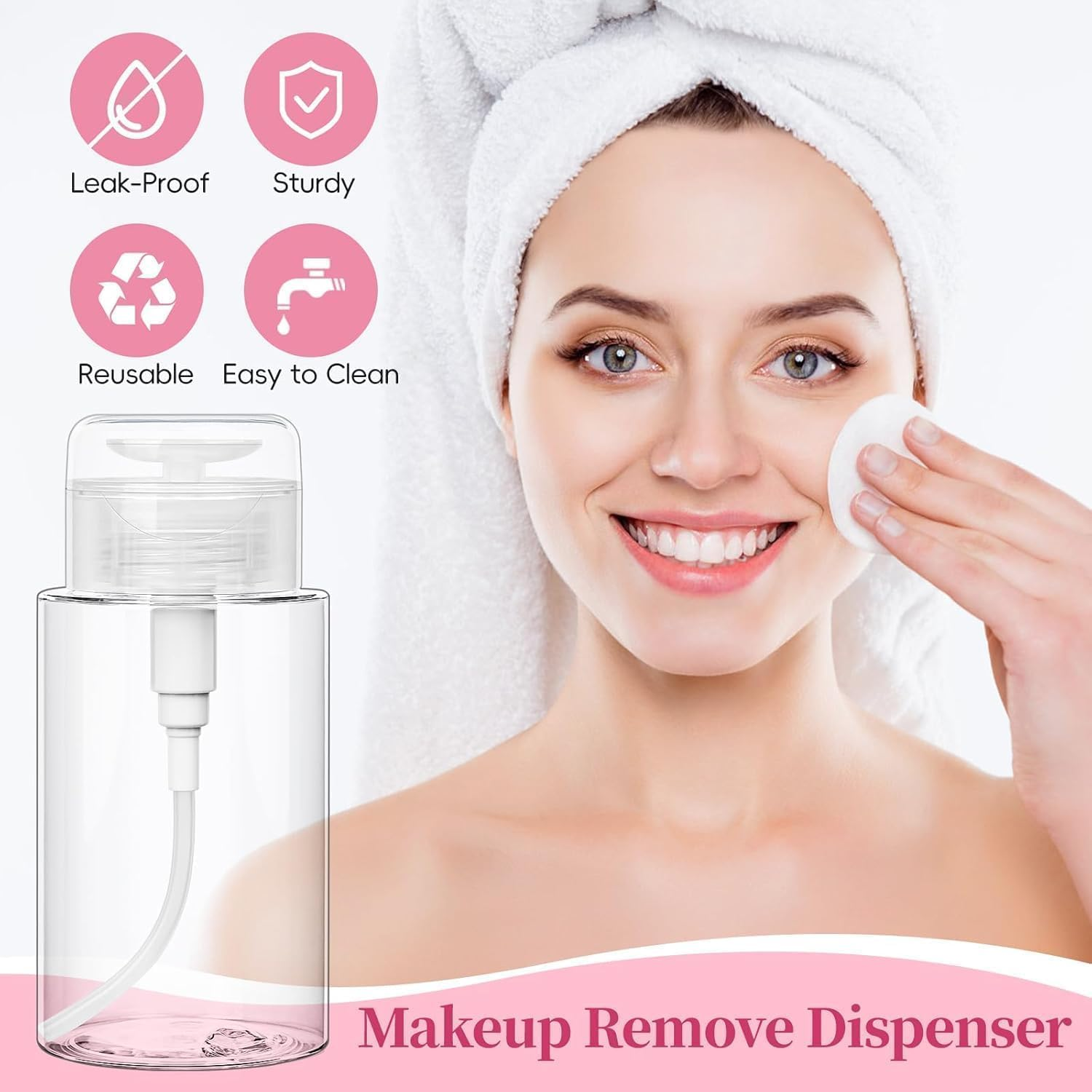 Push down Pump Dispenser Empty Pushs Top Bottle, 3Pcs Clear Push down Pump Bottle Empty Alcohol Pump Dispenser Leak-Proof One-Touch Pump Bottles for Nail Polish Makeup Remover, 200Ml image number 5