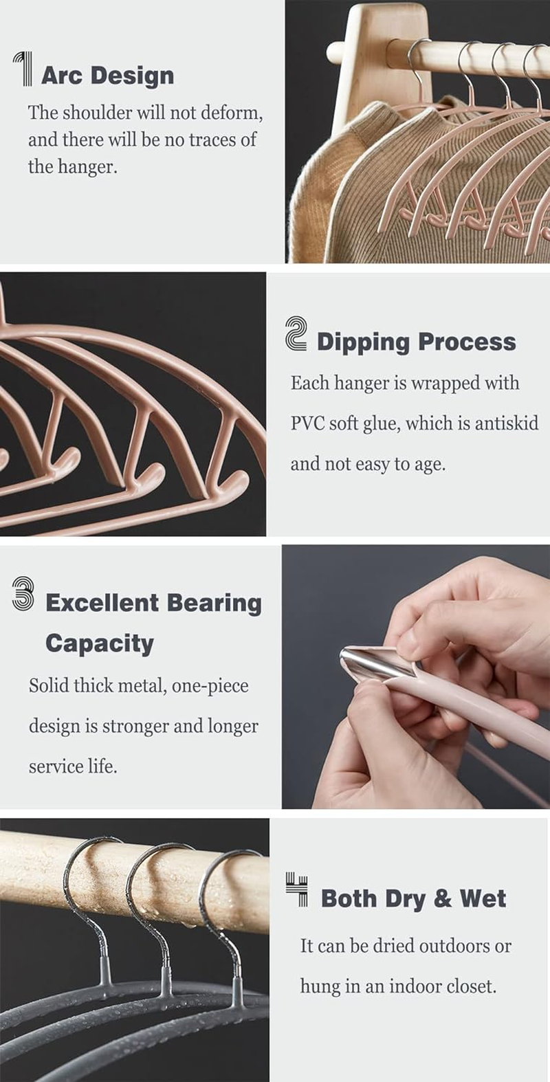 Vivva Clothes Pants Hangers, Coat Hangers Non-Slip Padded Closet Organizer Storage, Pants Hanger, Sweater, Dress, Jacket, No Shoulder Bumps, Not Plastic(Silver Grey, 10Pcs) - Beige image number 7