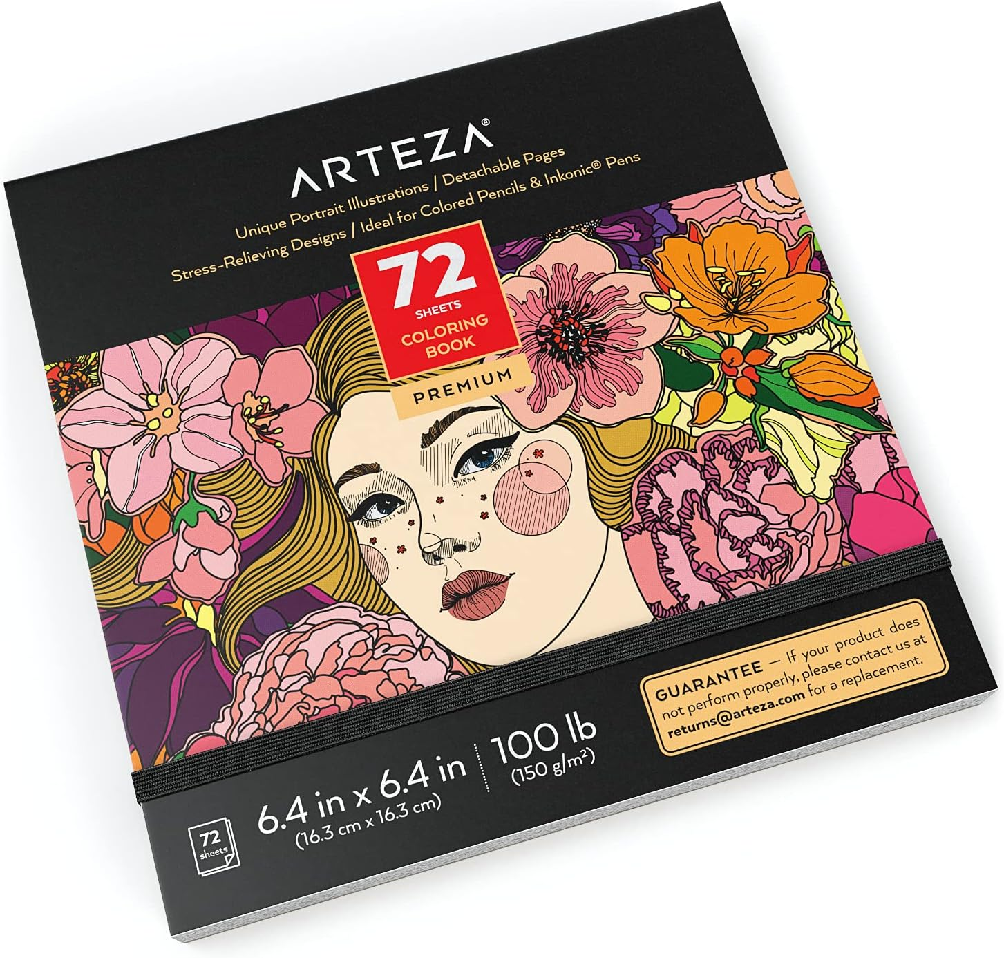 Arteza Adult Coloring Book, 6.4 X 6.4 Inches, 72 Sheets, Portrait Illustrations, Travel-Sized Detachable 100-Lb ​Coloring Sheets​, Art Supplies for Relaxing, Reflecting, and Decompressing image number 6