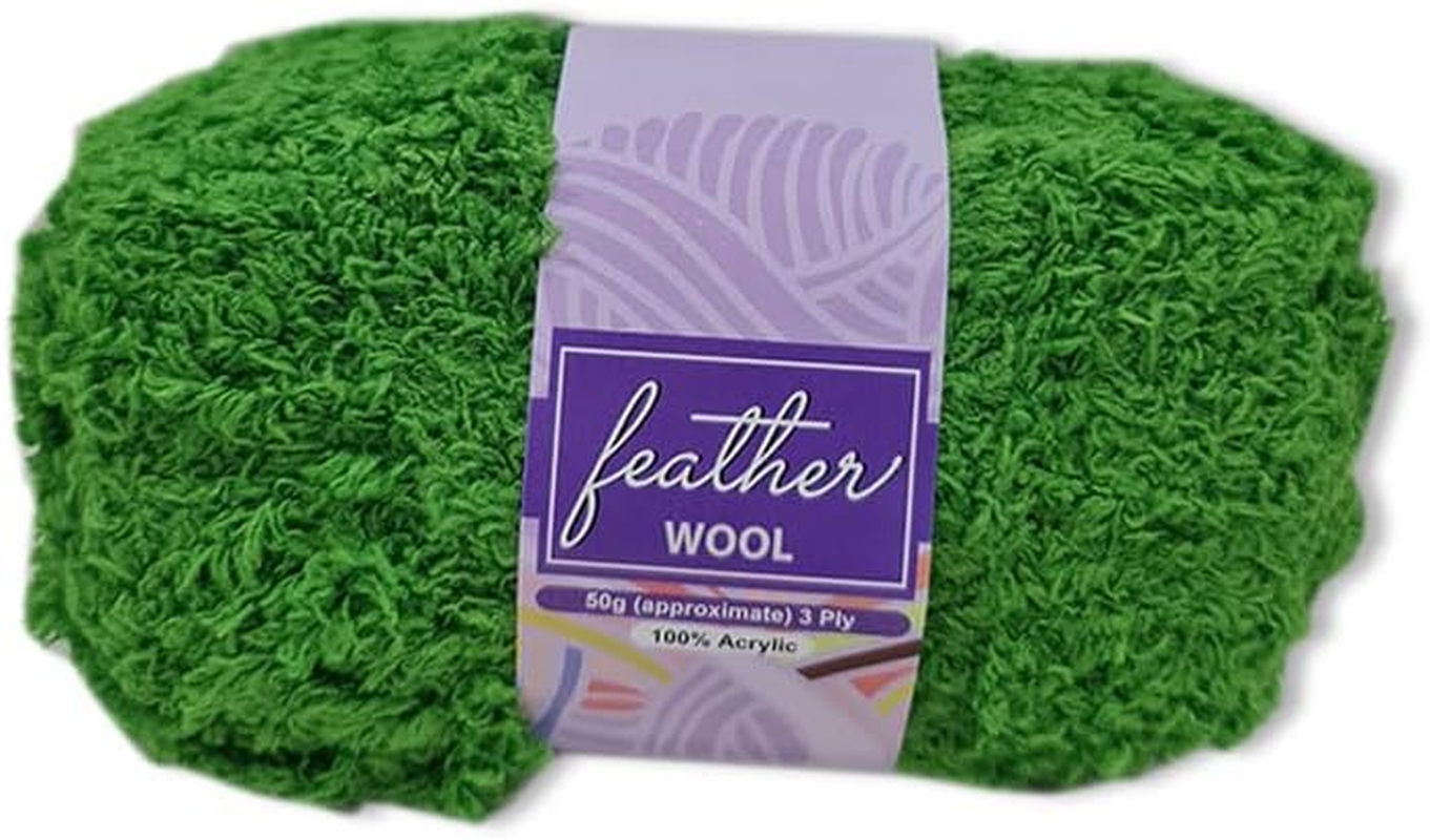 Feather Wool Knitting Yarn (Pack of 10), Green, 50 G
