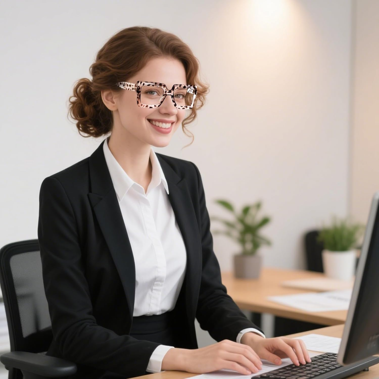 Hoyuwak Oversized Square Blue Light Glasses Big Frame Computer Eyewear Thick Fashion Clear Glasses for Women Fashion image number 4