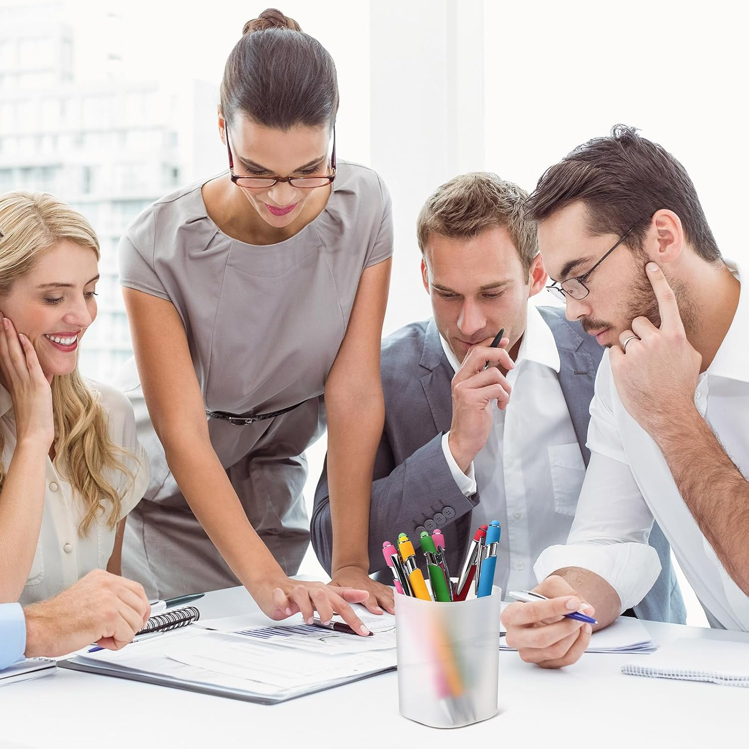 30 Pcs Bulk Pen Holder for Desk Pen Cups Stationary Stationery Organizers and Storage Plastic Matte Pencil Holder Ins Style Transparent Pen Holders for Office School Classroom Home Supplies image number 6