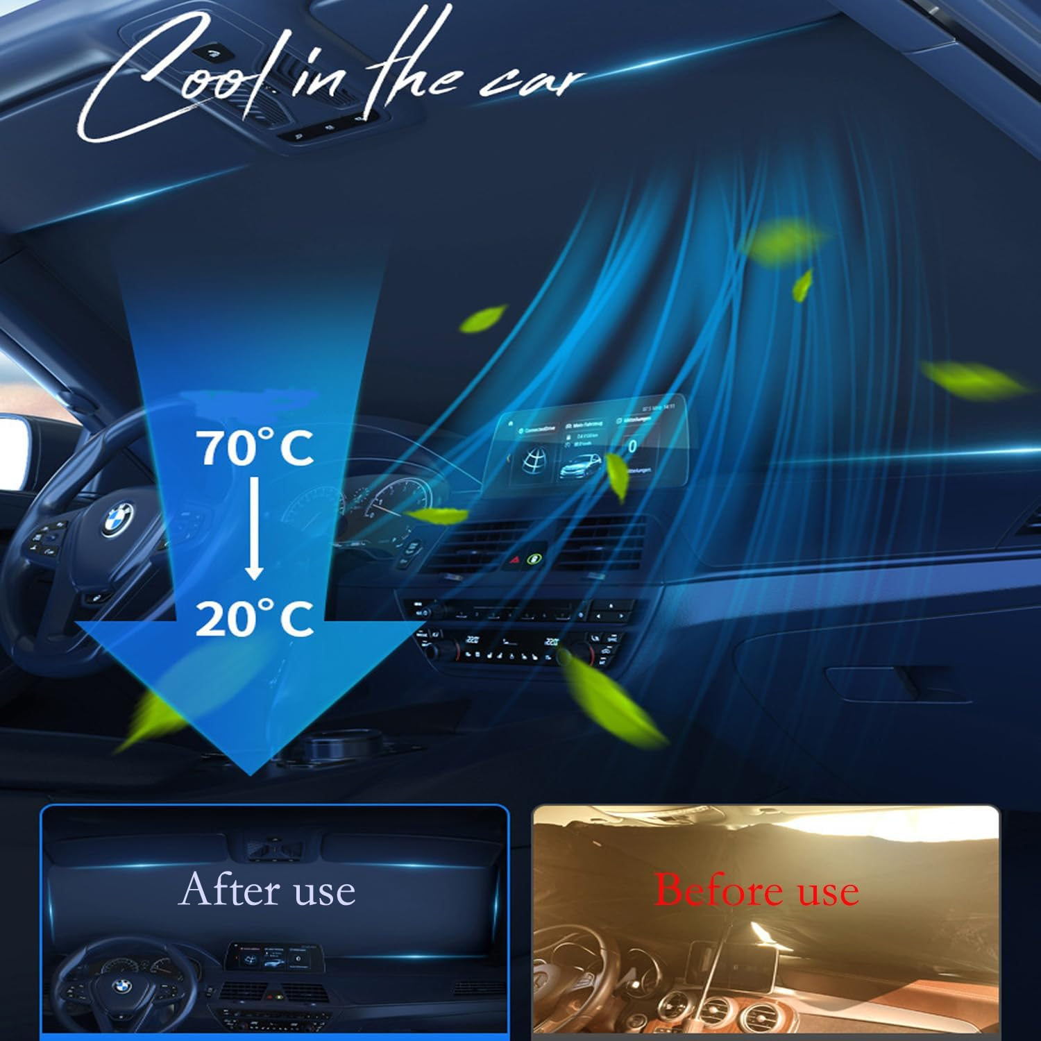 Car Windshield Sun Shade with Storage Pouch. Foldable Reflective Sun Visor Front Windshield Block UV Rays,Protection for Car Interior,Suitable for Most Cars (Large) image number 5