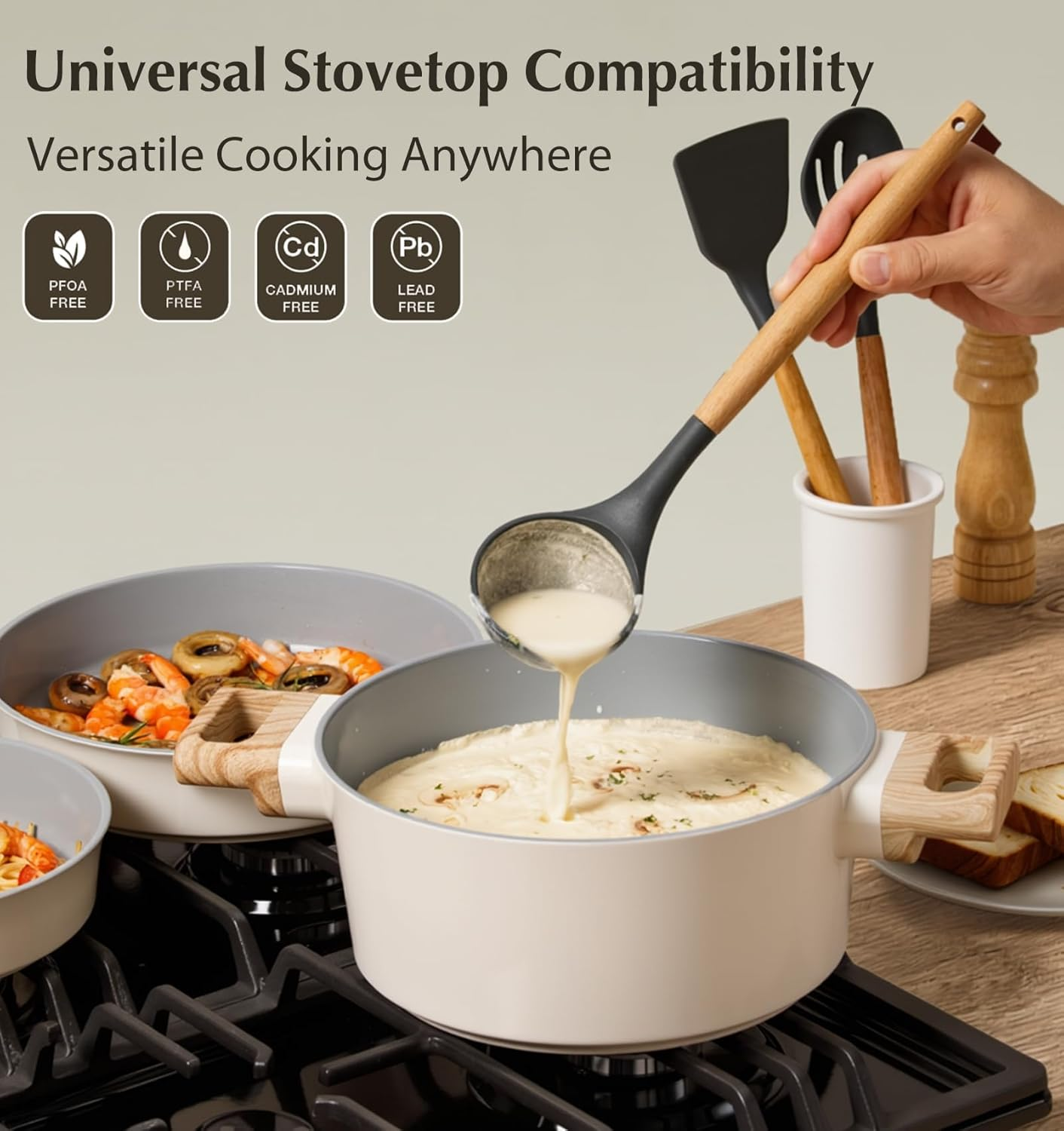 KOCH SYSTEME CS 8 Piece Pots and Pans Set, Nonstick Ceramic Cookware Set with Stay-Cool Handles, Non-Toxic Ceramic Kitchen Cooking Set, Induction Cookware, Dishwasher Safe, PFAS and PFOA Free, 8Pcs image number 4