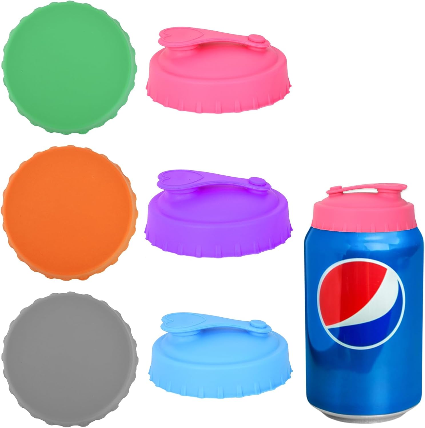 6 Pcs Silicone Can Lid Covers, 2 Styles Can Protector Lid, Dust-Proof and Leak-Proof Silicone Can Cover, Reusable Silicone Sealer Cap, Silicone Can Stopper for Standard Soda, Beer, Cola Cans(6 Colors) image number 6
