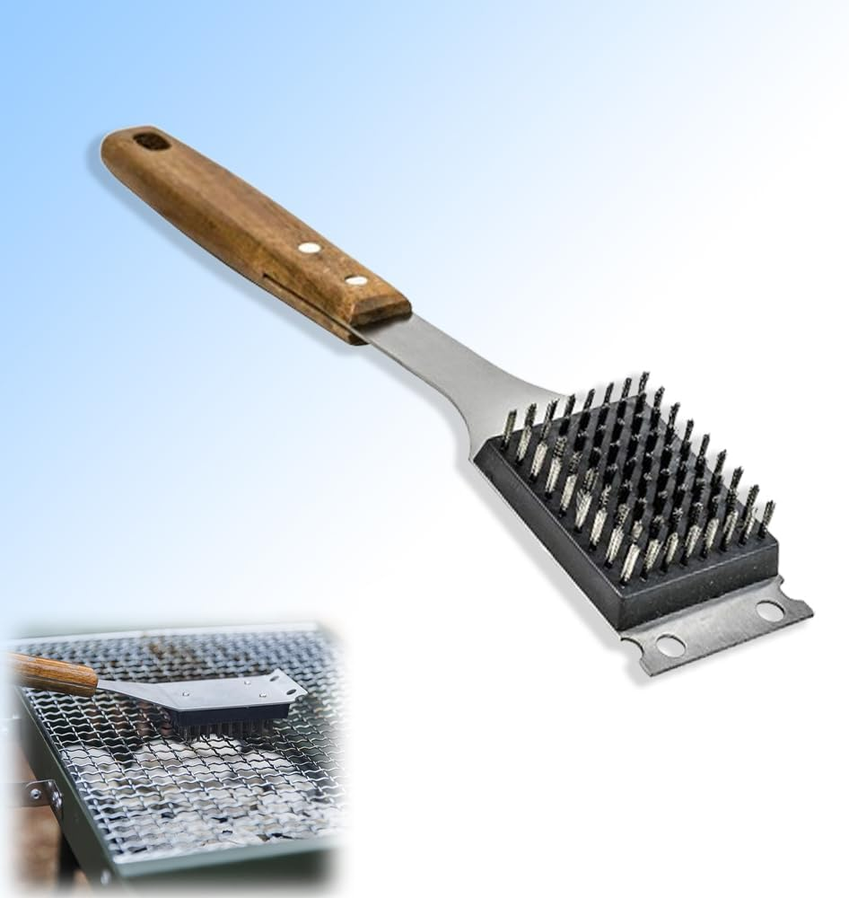 Grill Brush with Scraper and Long Wooden Handle for Safe Cleaning, Replaceable Stainless Steel Brush Hairs for Durable Use, Effortlessly Tackle Any Grill Surface image number 3