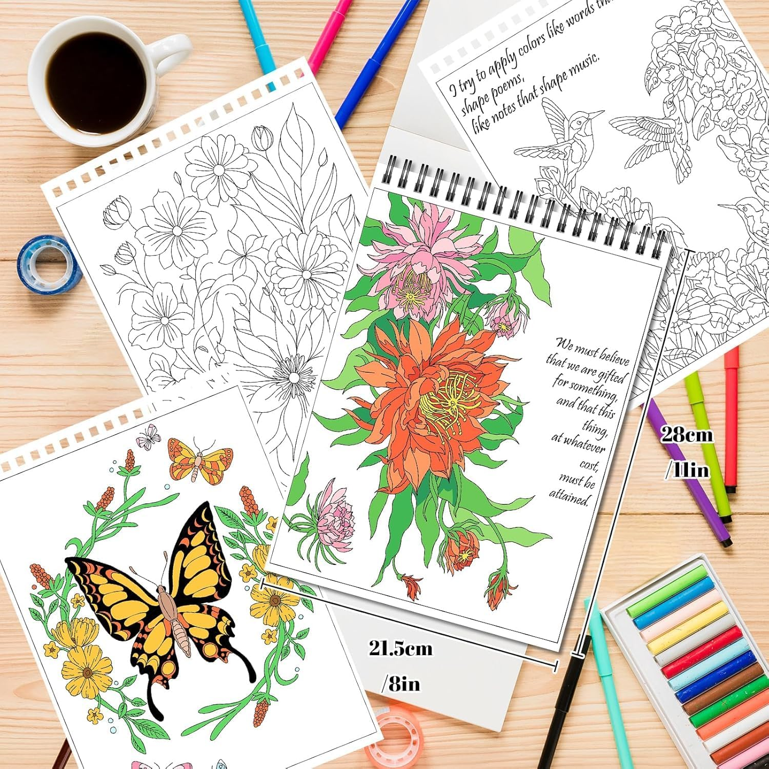 OSIMIG Easy and Cozy Adult Colouring Books Set, 3 Themes for Flower Inspirational Quotes, Colouring Books for Adults to Relax and Relieve Anxiety, 60 Patterns Top Spiral Bound image number 1