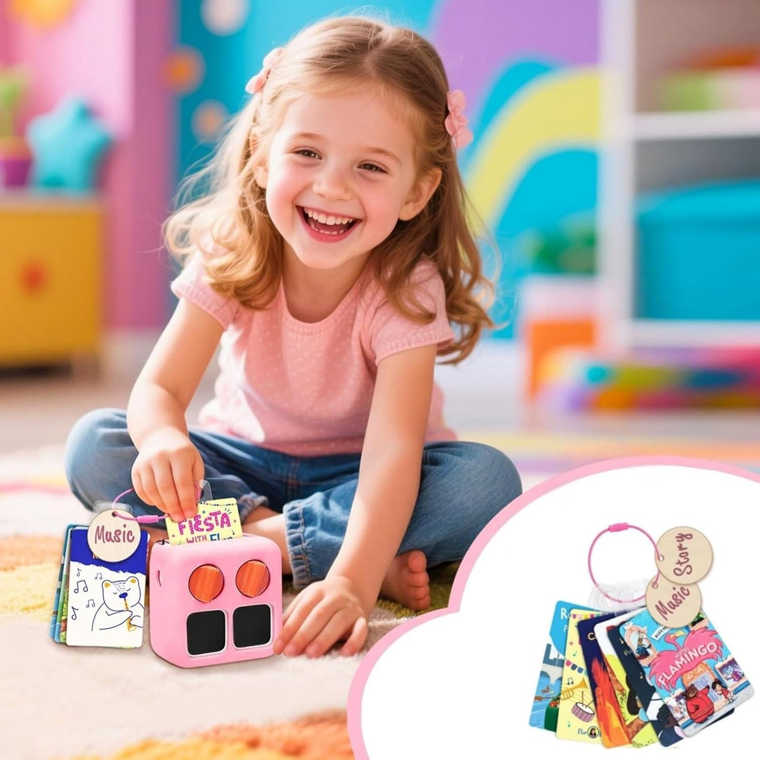 Luojinluoda Card Holder for Yoto Cards, 200 PCS Adhesive Tabs with 10 Yoto Card Rings, 10 Blank Wood Labels, Portable Card Loop Case Storage Organizer Accessories for Kids Travel