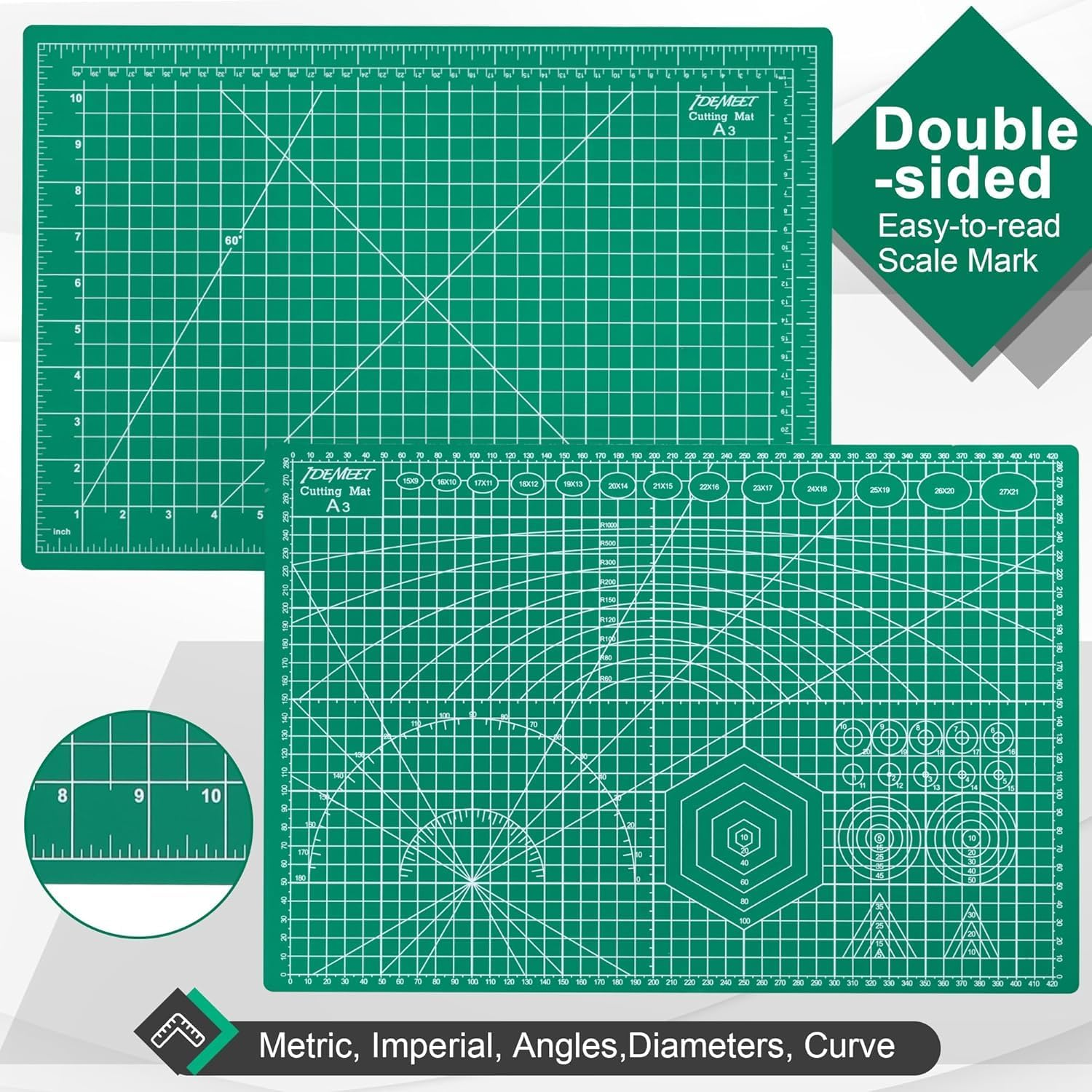 Thickened 30X22Cm Self Healing Cutting Mat, Rotary Cutting Sewing Mat for Crafts, 5-Ply Blade Table Protector Cut Board for Fabric Leather Cutting Quilting Modeling Hobby Project (Green A4) image number 5