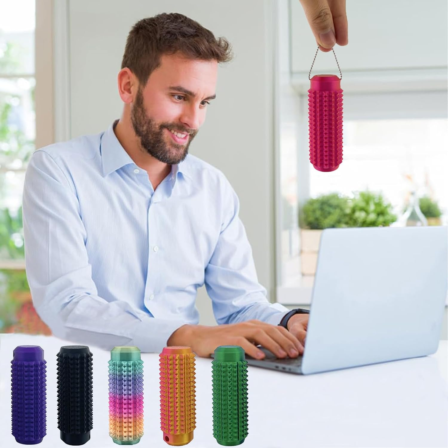 Little Ouchies Fidget, Pocket Mini Fidget Toy for Adults, Pain Stim Fidget,Spiky Grippie Stim Keychain for Anxiety Relief Positive 2Pcs (Blue Green+Red Gold)