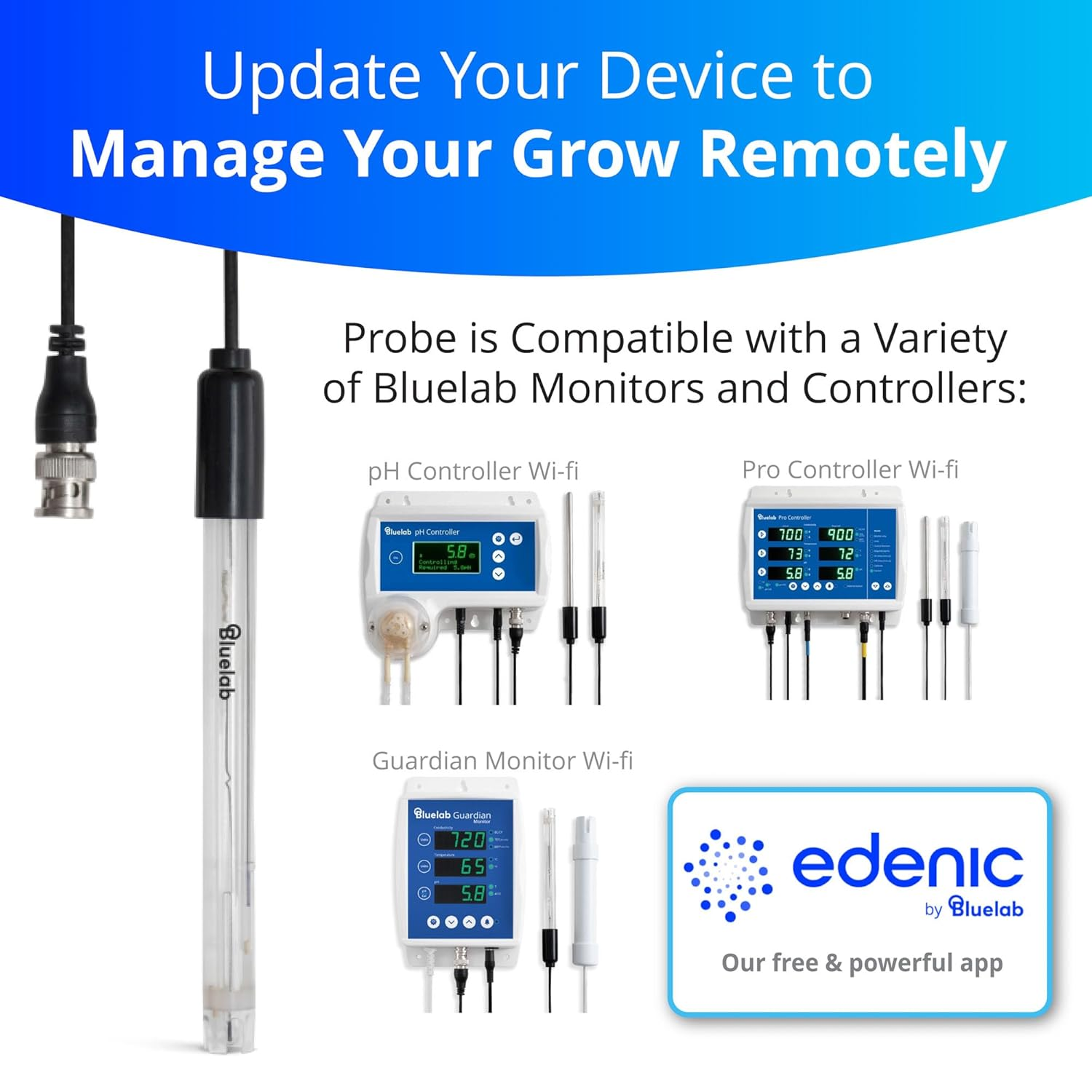 Bluelab PROBPH Ph Probe for Water, Replacement Electrode for Meter, Monitor, and Controller with Easy Calibration, Tool for Hydroponic System and Indoor Plant Grow image number 3