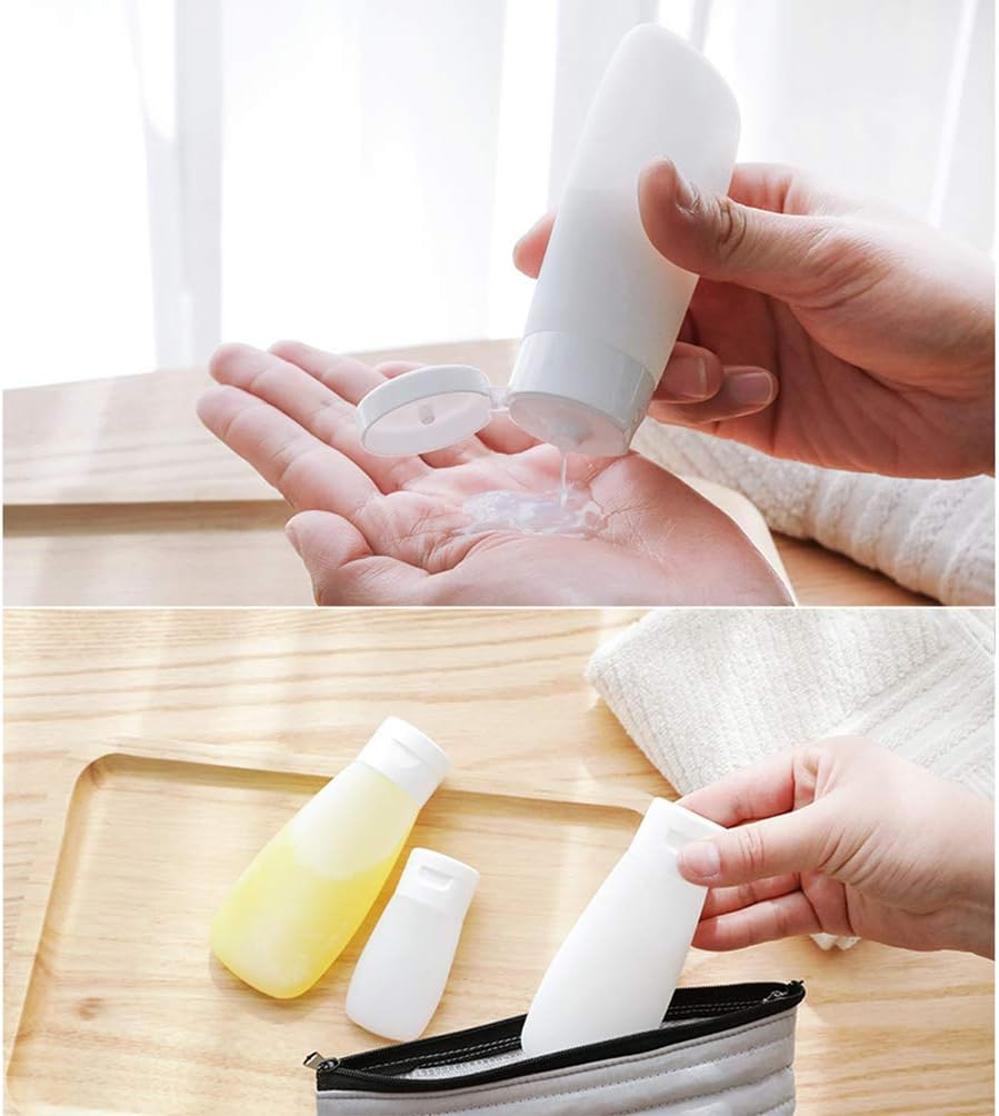 SOLUSTRE Travel Gel Bottle 4Pcs 100Ml Portable Travel Bottles Set Silicone Tubes Toiletries Containers Makeup Lotion Bottles for Cleaner Shampoo Liquids (White) Portable Lotion Container image number 3