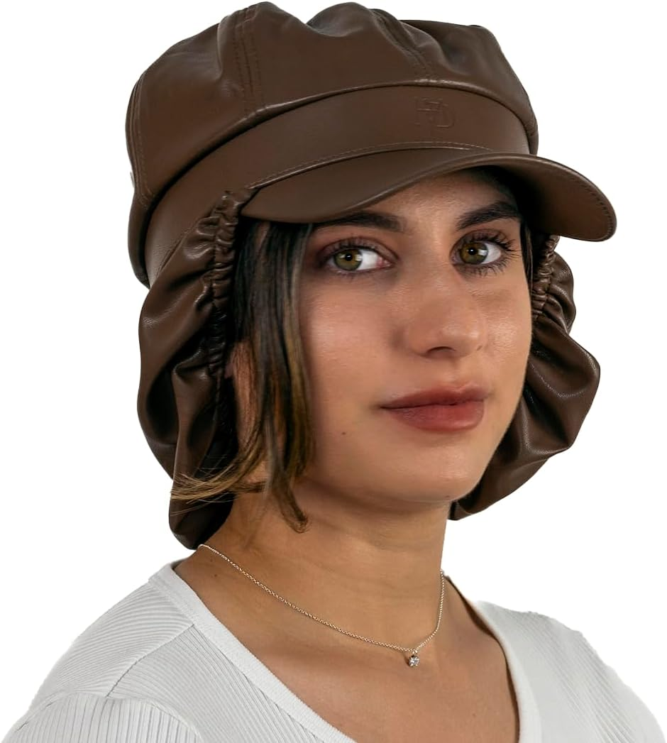 Never-Before-Manufactured PU Cap for Women and Men Protects Hairstyle in Rain Humidity Drizzle Sun Snow Water-Resistant Hat Also Hijab Head Cover - Brown, Large image number 5