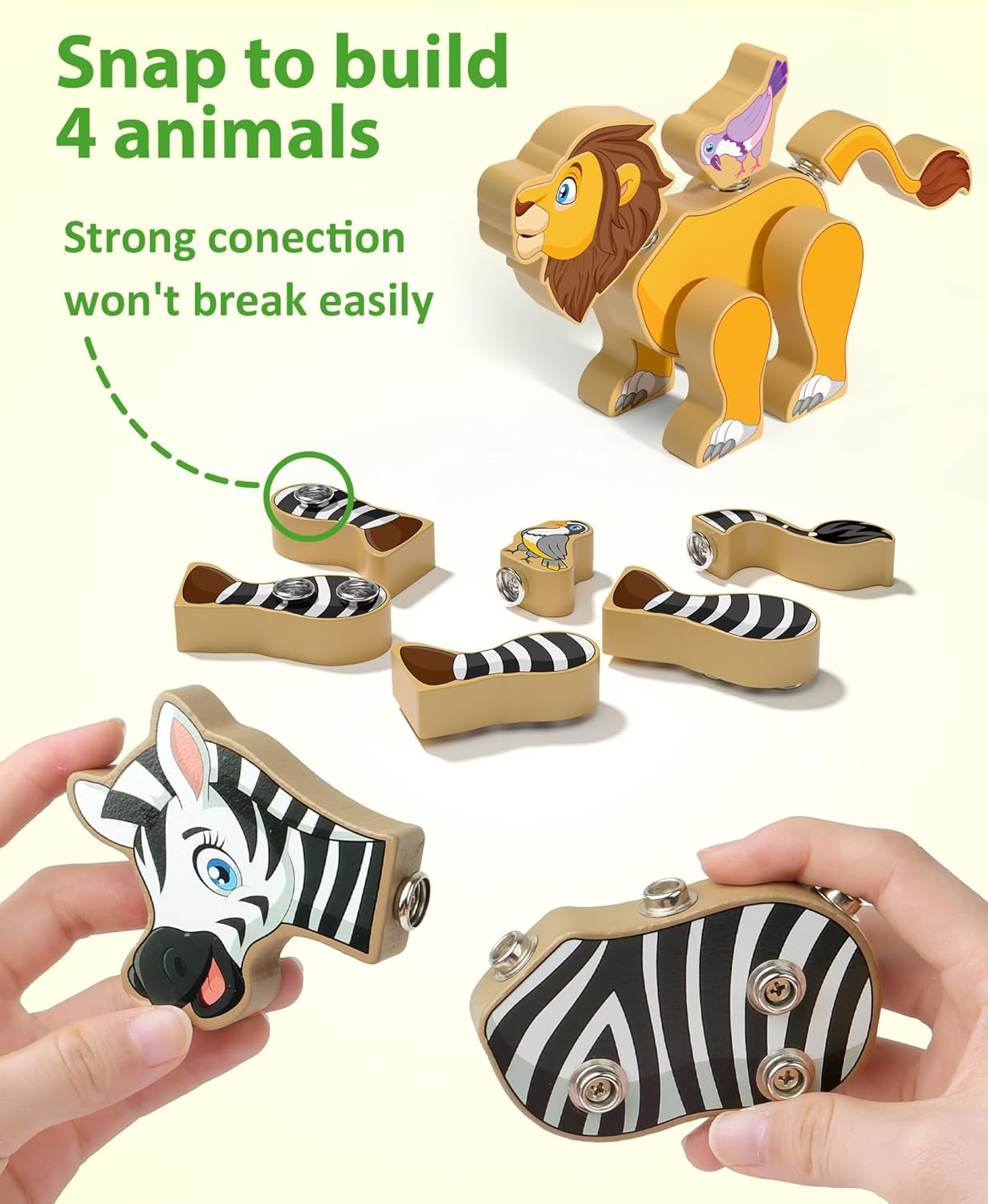 Coogam Wooden Snap Together Building Toy, Take Apart Construction Builders, Assembly Animal Building Blocks, STEM Fine Motor Learning Toy for 3 4 5 Years Old Kids image number 3