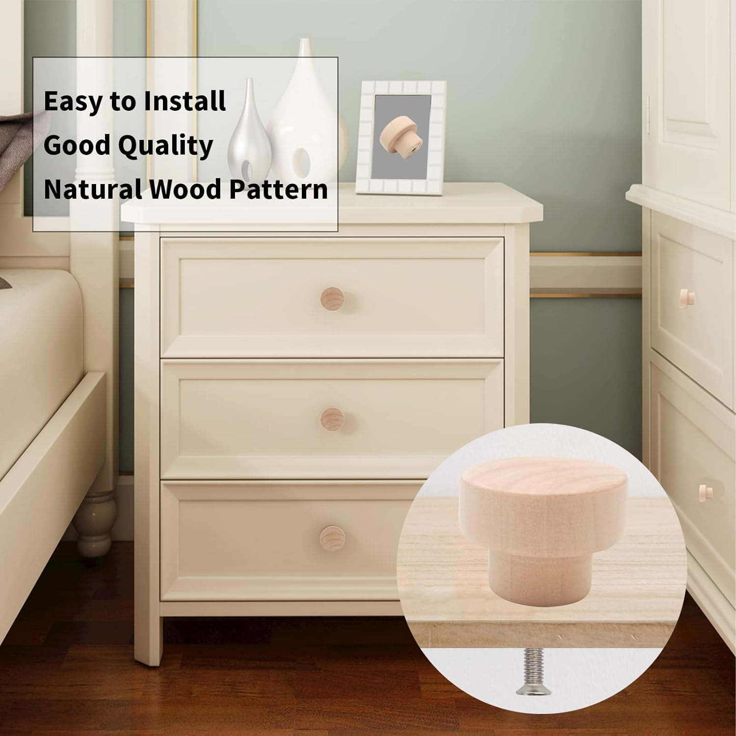 15 Pieces Wooden Knobs Flat Top round Cabinet Handles 40Mm Unfinished Wooden Dresser Drawer Knobs Kitchen Cabinet Handles