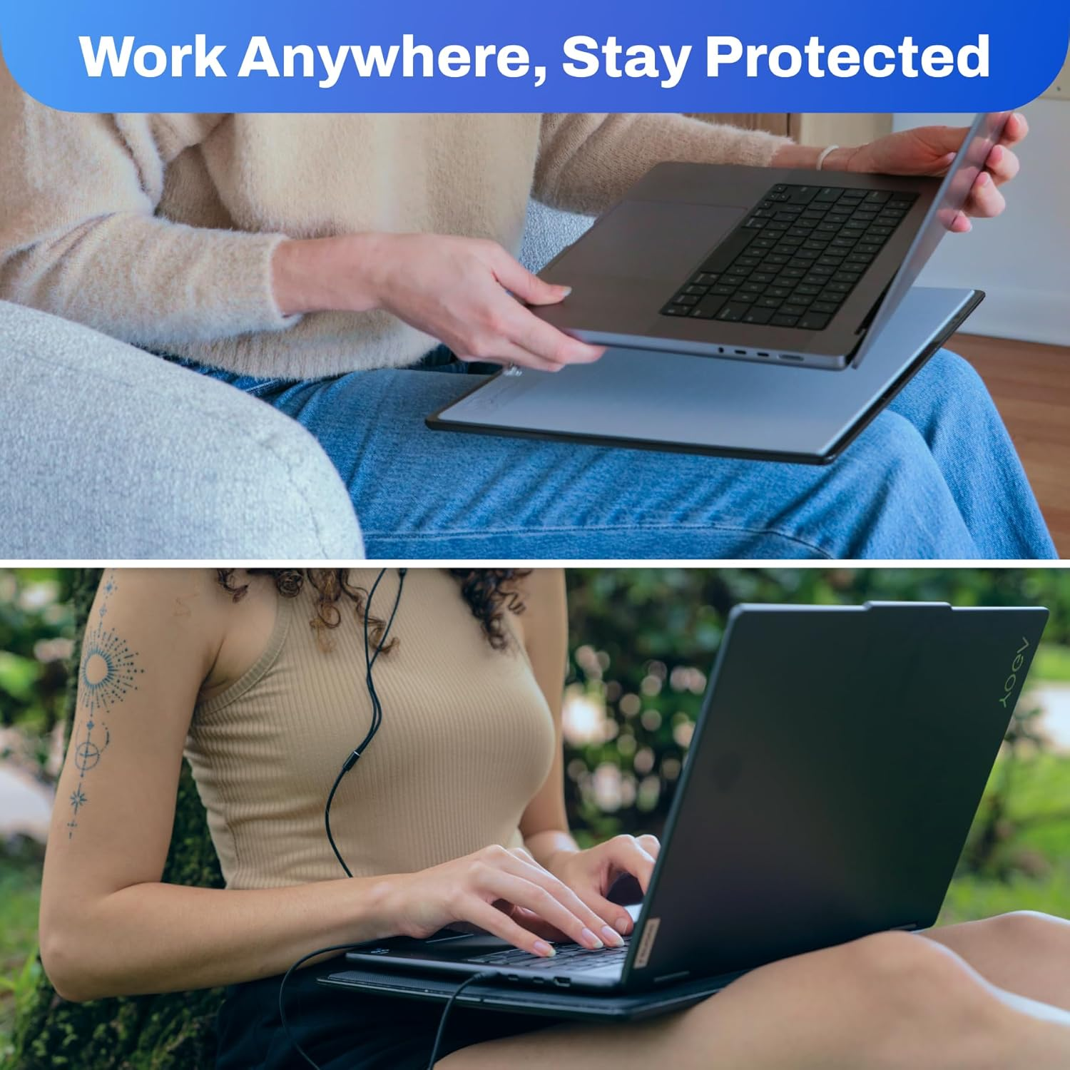 Defenderpad Laptop EMF Radiation Protection & Heat Shield by Defendershield - EMF Blocker Lap Pad & 5G Protector Computer Lapdesk Compatible with up to 17" Laptop, Chromebook, Macbook (Black) - Blue image number 3