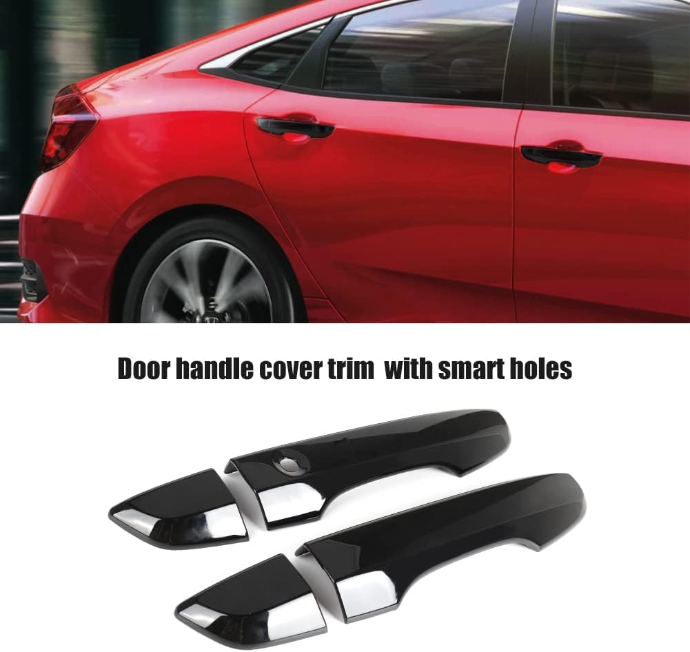 SAPUBK Side Mirror Cover Cap + Door Handle Covers Kit Compatible with 10Th Honda Civic 2016 2017 2018 2019 2020 2021 (Black) - Black image number 2