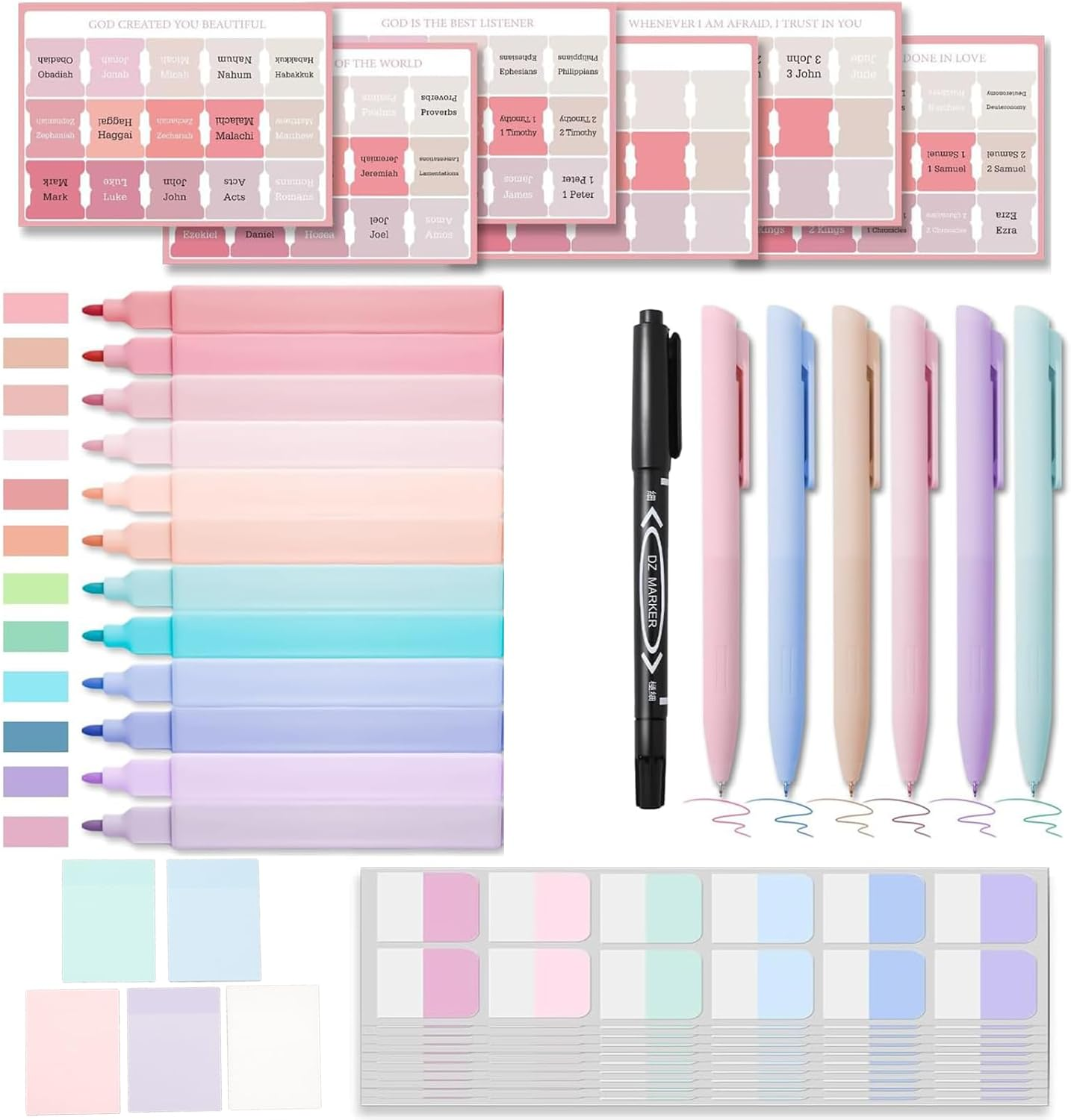 Yeanifeana 40-Piece Bible Study Supplies Kit for Women, 12 Dual-Tip Highlighters, 6 Pens, 90 Tabs, 5 Transparent Sticky Notes and More (Multicolor)