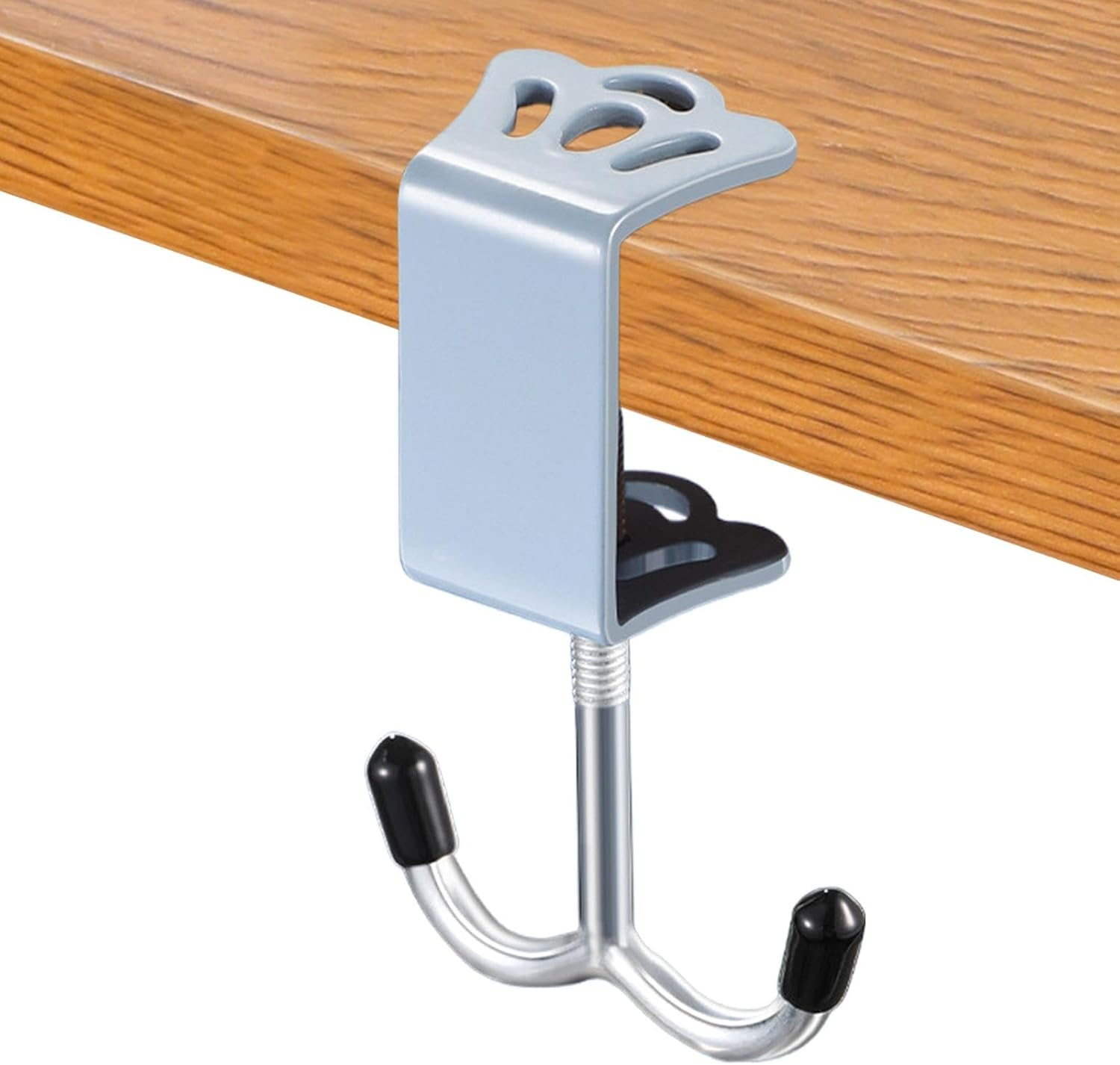 Rissunkv Desk Clamp Hook, Desk Mount Double Hooks Iron Bag Holder, Purse Hook Adjustable Thickness for Table for Headphones, Keys, Umbrellas