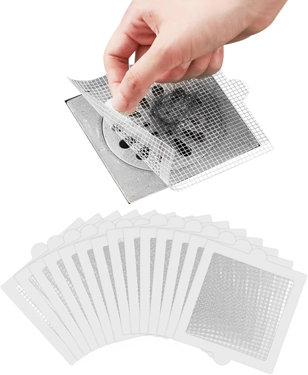 40 Pcs Disposable Shower Drain Hair Catcher, Square Shower Drain Dog Hair Catcher, Mesh Filter Sink Strainer Stickers for Shower, Anti-Blockage, Bathroom, Bathtub, Kitchen, Sink (Square)