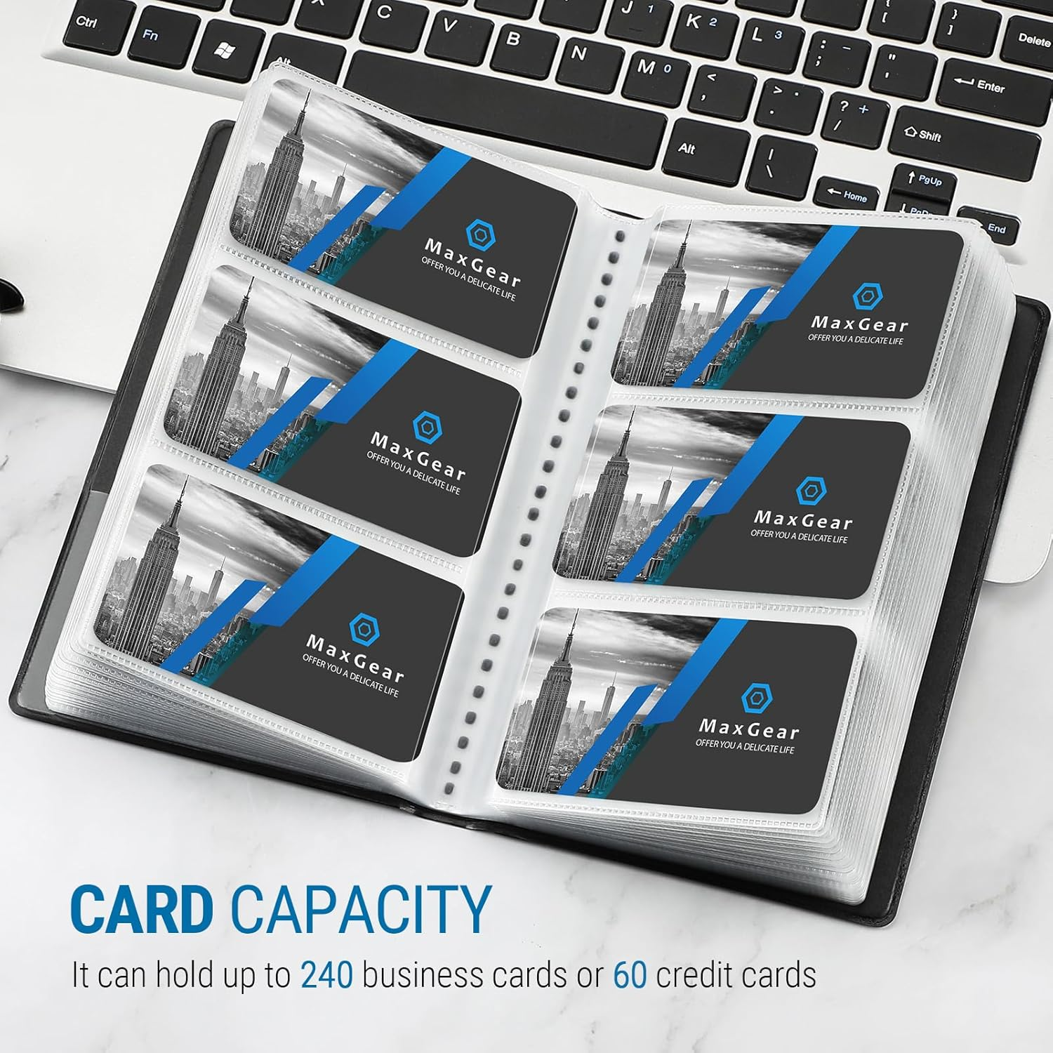 Maxgear Business Card Book Holder Journal Business Card Organizer Professional PU Leather Name Card Book Holder Office Business Card Holder - Hold 240 Cards Black