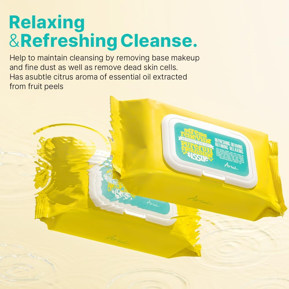 Ariul Natural Scented Mild Cleansing Tissue, Speed Melting System Removes Waterproof Makeup, Korea Soft and Easy Cleansing Tissue, Stress Relieving Purefull Cleansing Wipes 80 Counts (Pack of 2) image number 5