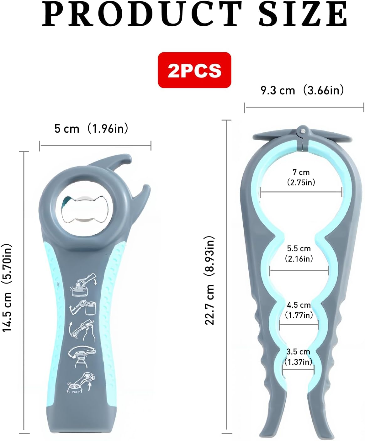 Multi-Functional Jar Opener, Bottle Opener, and Can Opener, for Weak Hands, Seniors with Arthritis, and Anyone with Low Strength, Easy Grip, Non-Slip Kitchen Tool for Various Lid Sizes (Blue and Grey) image number 1