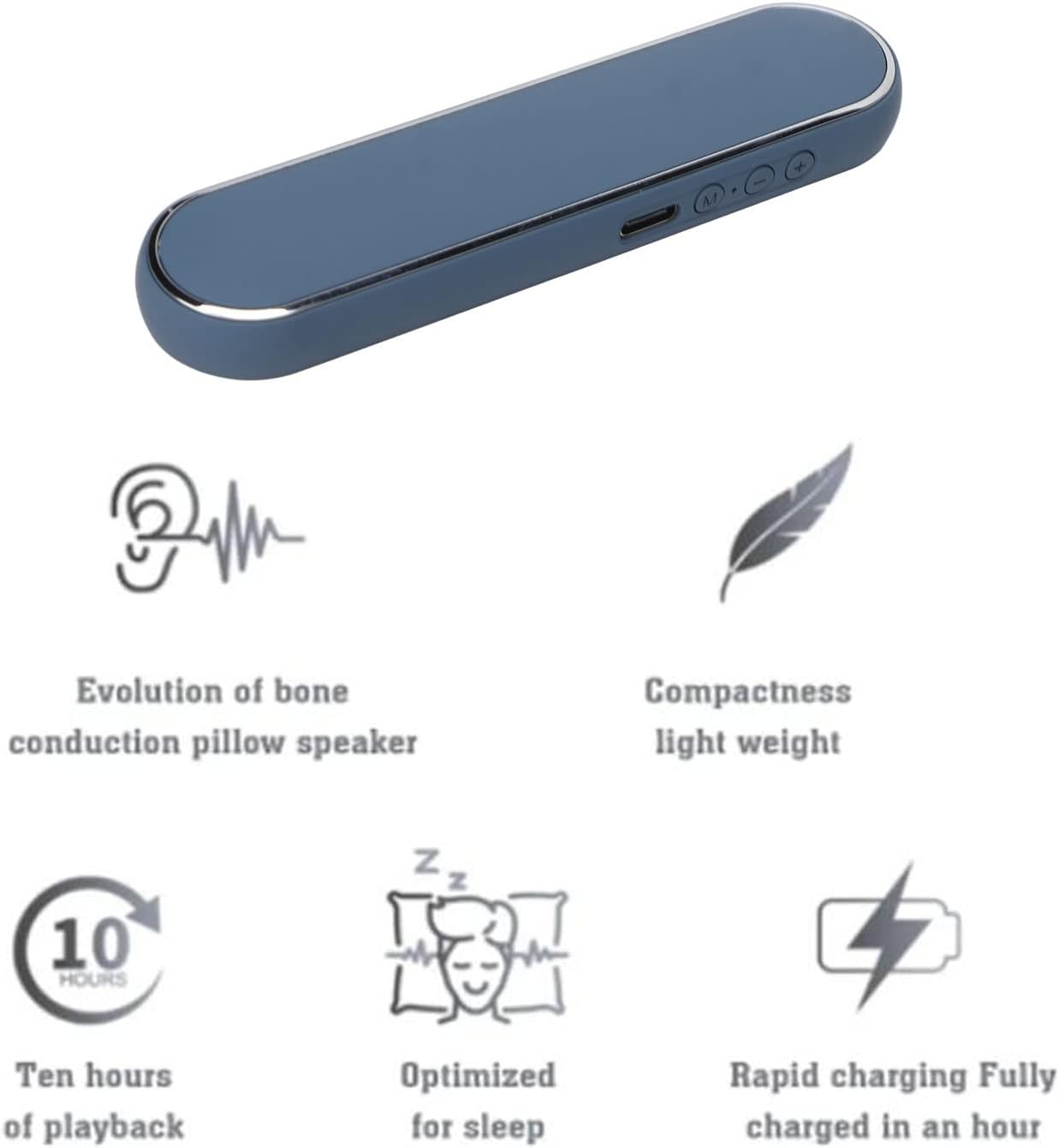 Bone Conduction Bluetoth Pillow Speaker, Portable under Pillow Speakers Volume Control Timer Function Bluetooth Wireless Sleep Aid Sound for Sleep Aid (Blue) image number 6