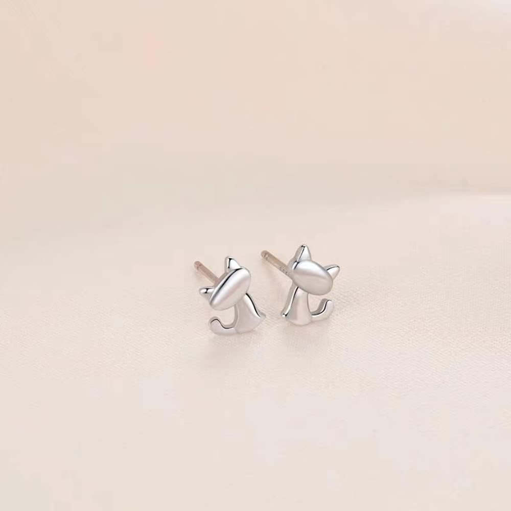 Cute Cat Stud Earrings S925 Sterling Silver Minimalist Lovely Pet Animal Tiny Cartilage Earring Ear Studs Piercing Hypoallergenic Jewelry Gifts for Women Girls image number 2