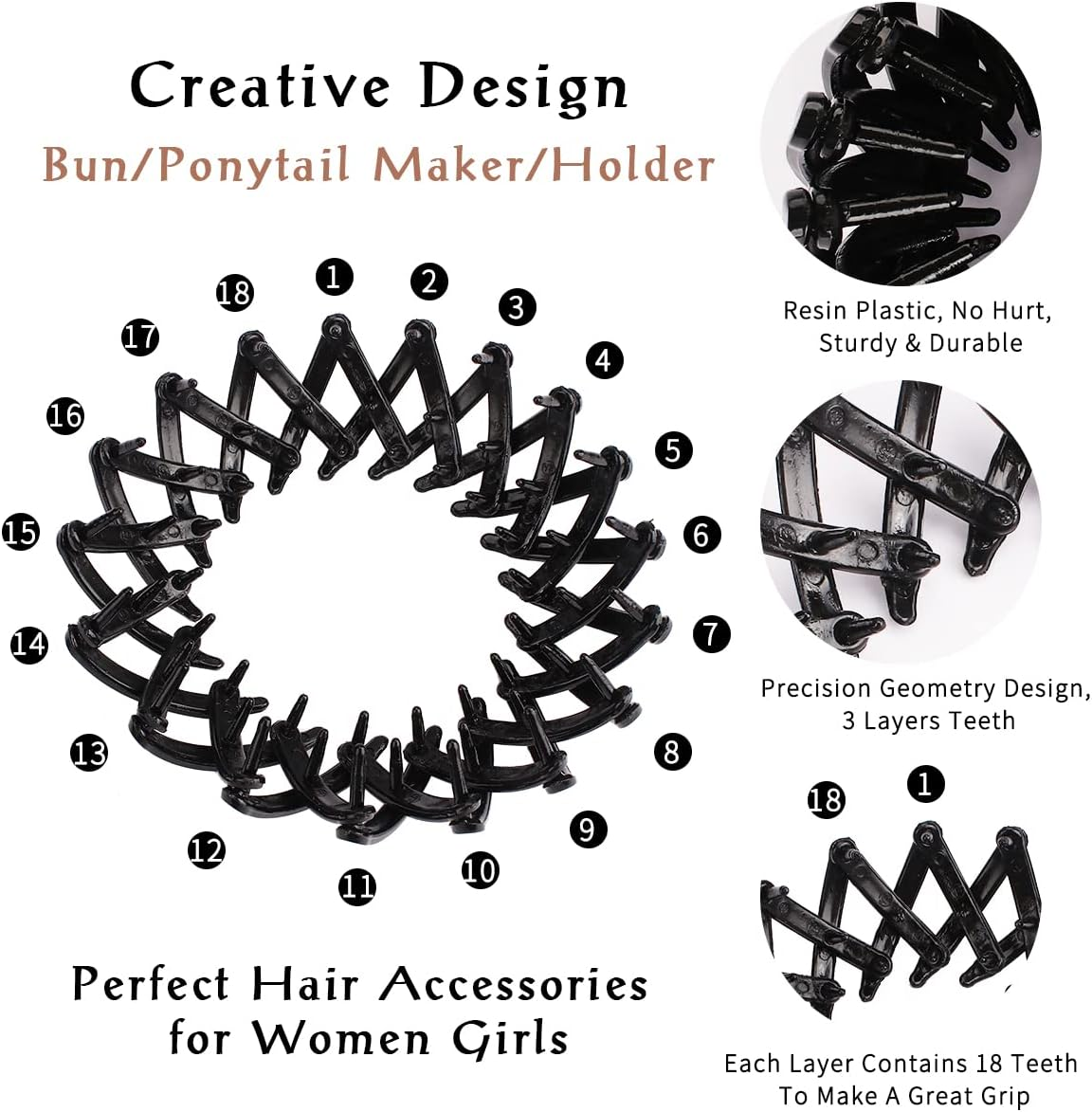 TOBATOBA 3 Pcs Black Lazy Bird'S Nest Plate Hairpin, Hair Clips for Women - Bun Maker, Ponytail Holder, Hair Accessories for Women and Girls image number 2