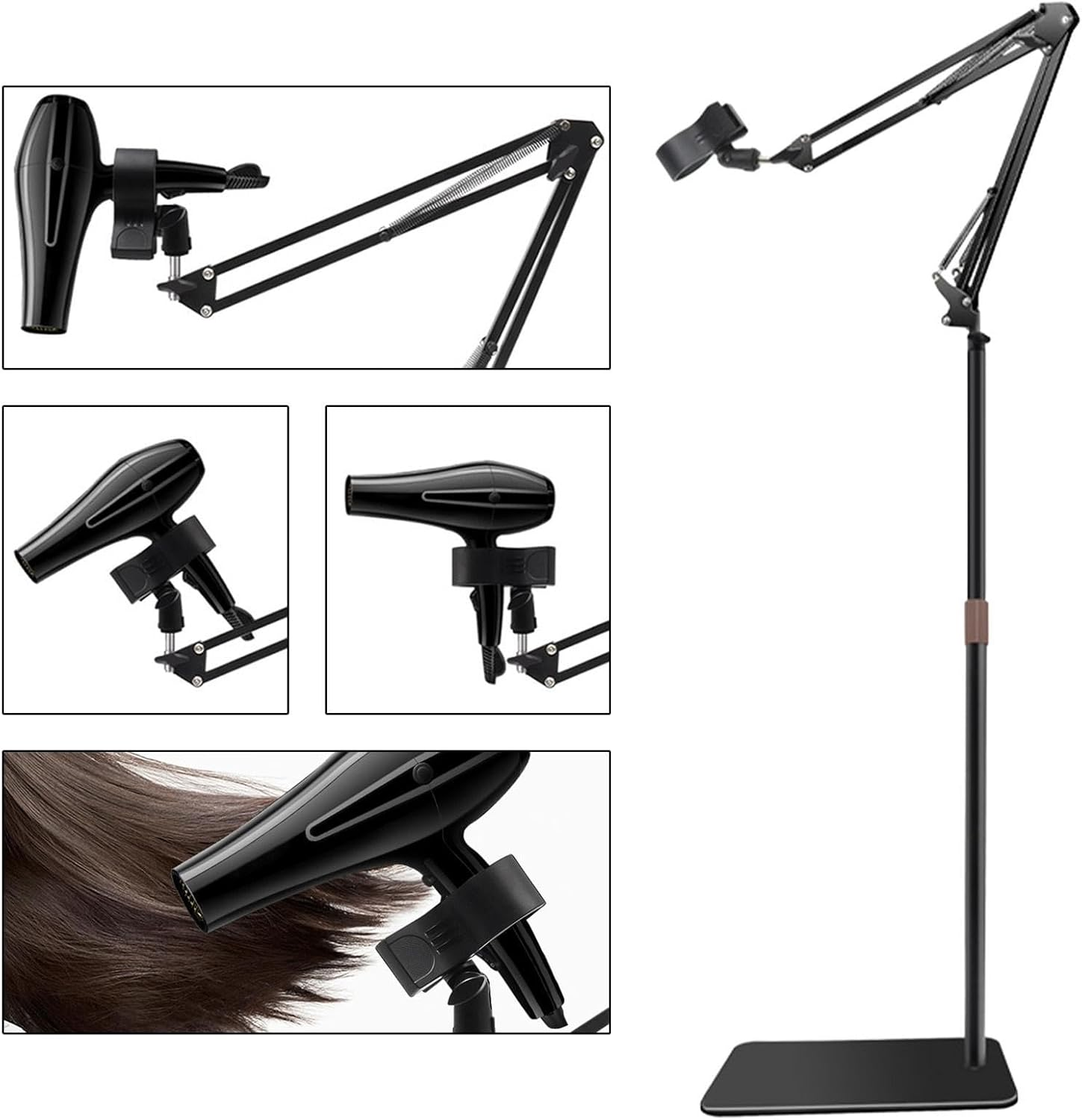 Motivetech Hands Free Hair Dryers Stand Floor Blower Stand Holder Adjustable Practical Non Slip 180 Degrees Rotatable for Pet Grooming, Height 70Cm to 99Cm - Height 40Cm To 69Cm image number 6