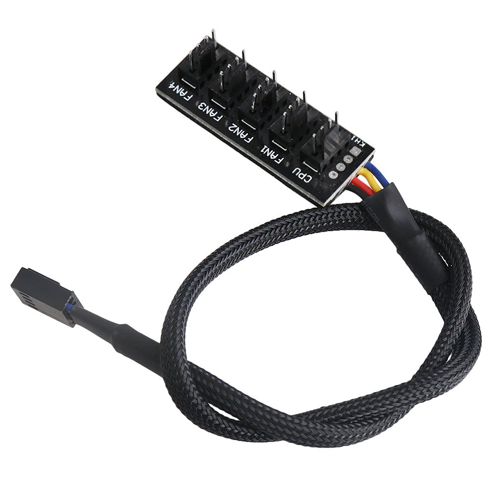 BQLZR 40.5Cm Long Black Sleeved Braided 5 Way 4-Pin PWM Fan Hub Splitter Fan Power Cable for Computer Fans image number 2