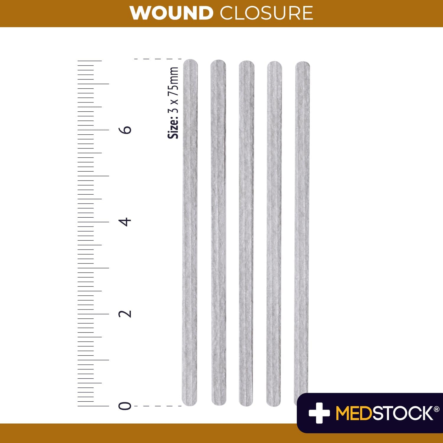MEDSTOCK Wound Closure Strip, 3MM X 75MM, 50 Count, Wound Closure Aid, Wound Care, Medical Acrylic Adhesive, Non-Invasive, Premium Non-Woven Fabric, Scar Reduction Support, Fast Wound Healing