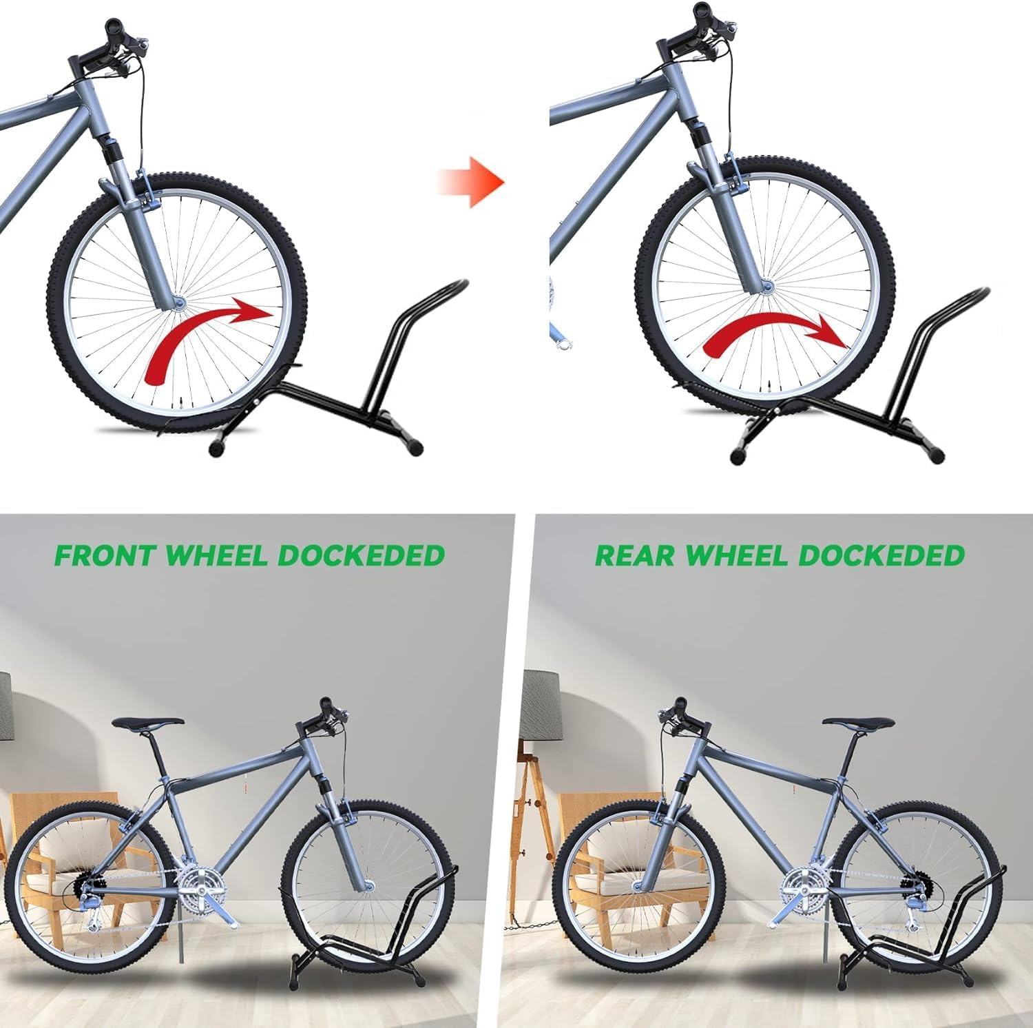 Bike Stand, Floor Bike Parking Rack, Garage Bicycle Stands for Storage Indoor/Outdoor, Front and Rear Wheel Parking Rack Stand Perfect for 16"-29" Kid'S Bikes/Mountain Bike/Road Bike image number 5