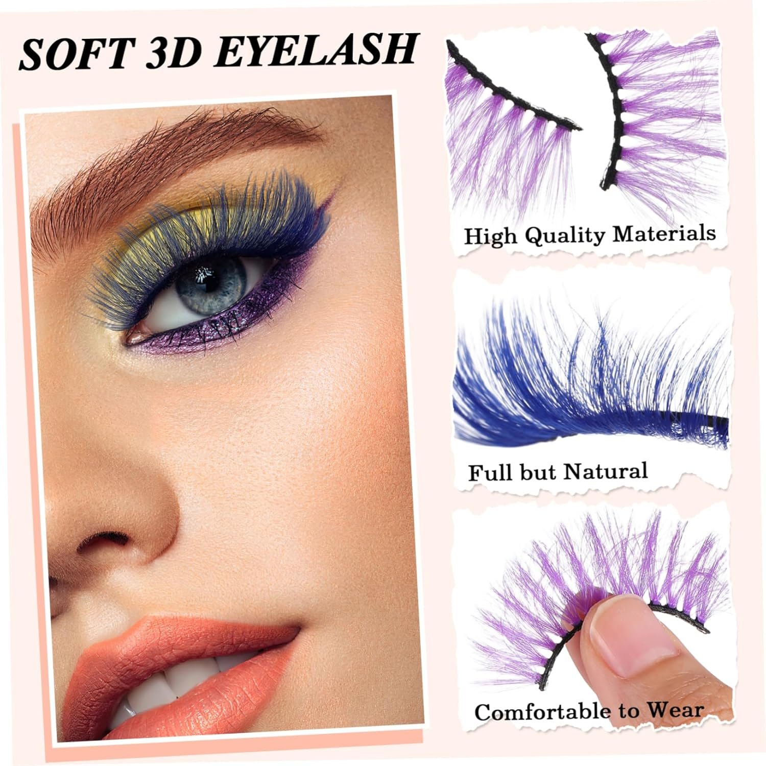 Healeved 5Pairs Colored Eyelashe,Halloween Colorful Eyelashes,Decorative Dense 3D Eyelashes,Performance False Eyelashes Beauty Tools for Halloween Cosplay Long Dramatic Party