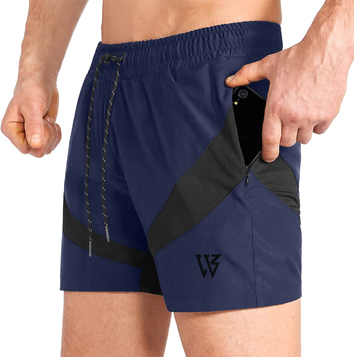 ZENWILL Mens Lightweight Running Sport Shorts Athletic Men Short with Zip Pocket image number 4