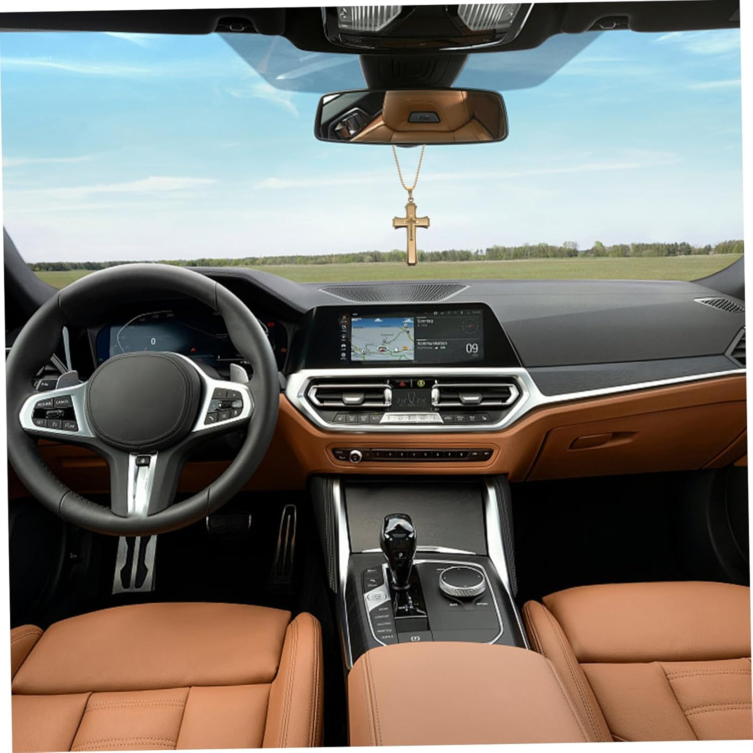 Car Cross Mirror Pendant Car Accessories Cross Car Ornament Car Hanging Ornament Car Mirror Hanging Decoration Rear View Mirror Ornament Car Supply Car Decoration Plaster Metal image number 3