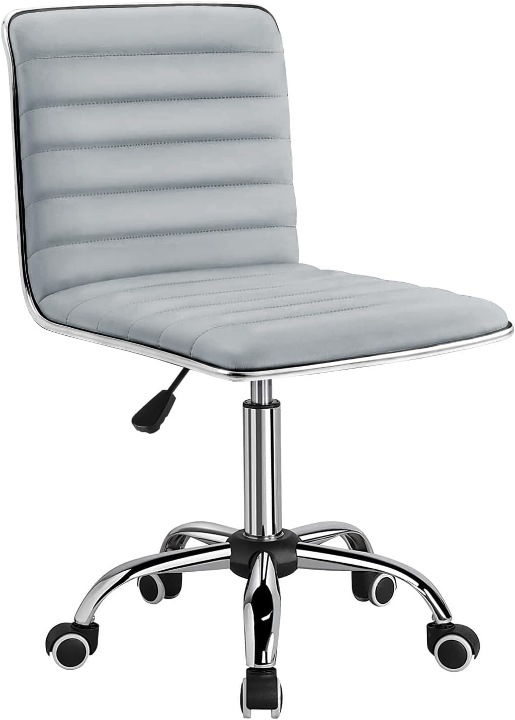 Furmax Mid Back Vanity Chair for Makeup Room, Low Back PU Leather Swivel Computer Desk, Task and Office Chair Retro with Armless Ribbed (White)