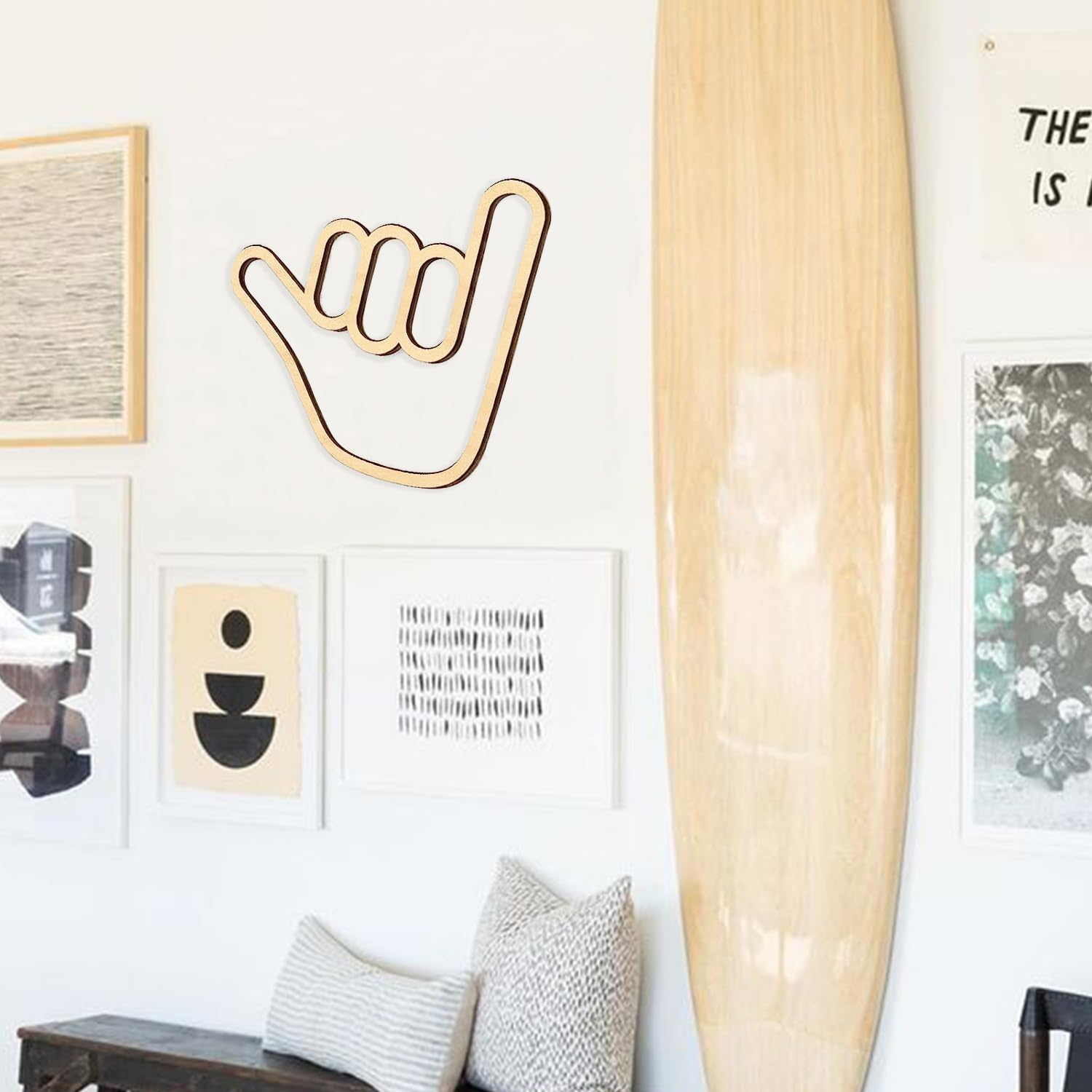 Shaka Hand Wooden Surfer Wall Sign - Hawaii Surf Hanging Decor for Home Living Room Nursery Decoration image number 4
