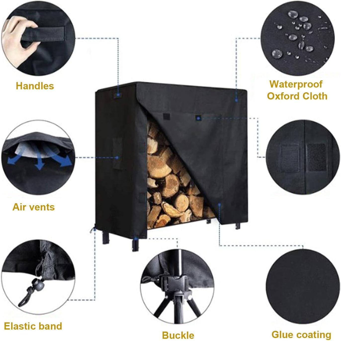 Firewood Rack Cover,Oxford Fabric Firewood Rack Cover Heavy Duty Log Rack Cover | Adjustable Protection Cover Weather Resistant Windproof Outdoor Supplies for Wood - 48X24X42Inch image number 3