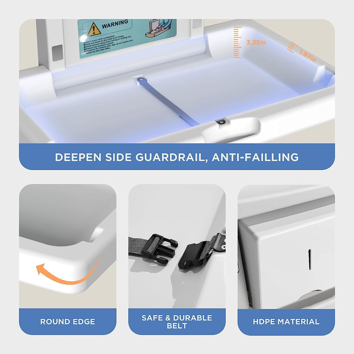 Wall Mounted Baby Changing Station - Horizontal Baby Changing Table Foldable Diaper Tables with Safety Strap for Commercial Bathroom, ADA Compliant (White) image number 2