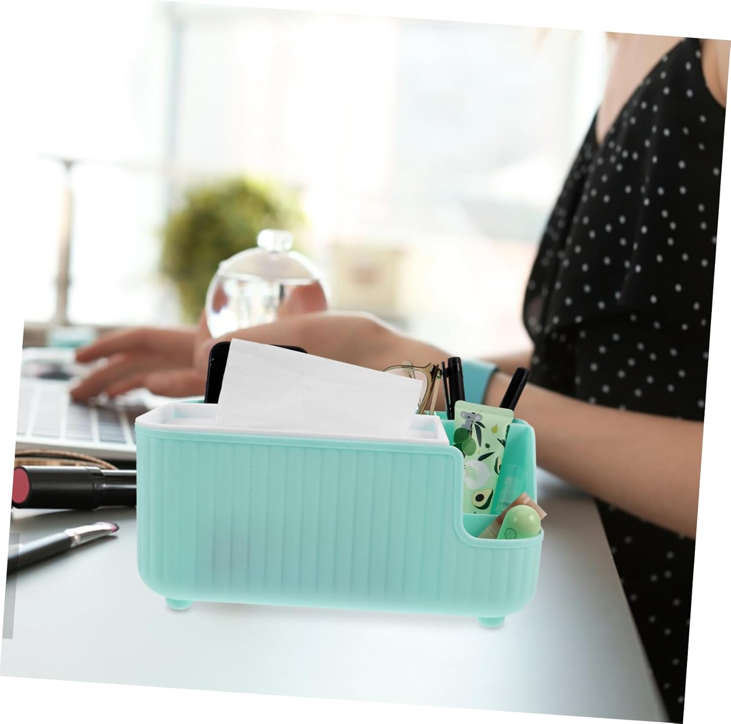 TIDTALEO Multifunctional Tissue Box Storage Napkin Holder for Table Plastic Organizer Compartment for Pens Remote Glasses and Notepads image number 6