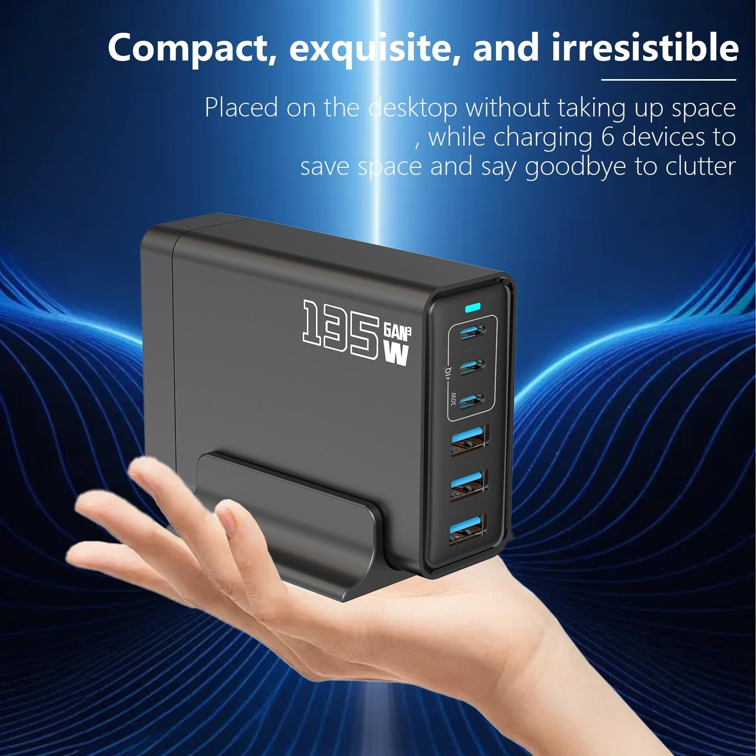 USB-C Fast Charger, 135W Portable Gan 6-Ports Charging Station, PD 20W Charging Block, Multi Port Charer Hub Suitable for Laptops, Iphone,Ipad, Samsung, Google, Xiaomi, Huawei and Other USB Devices image number 3