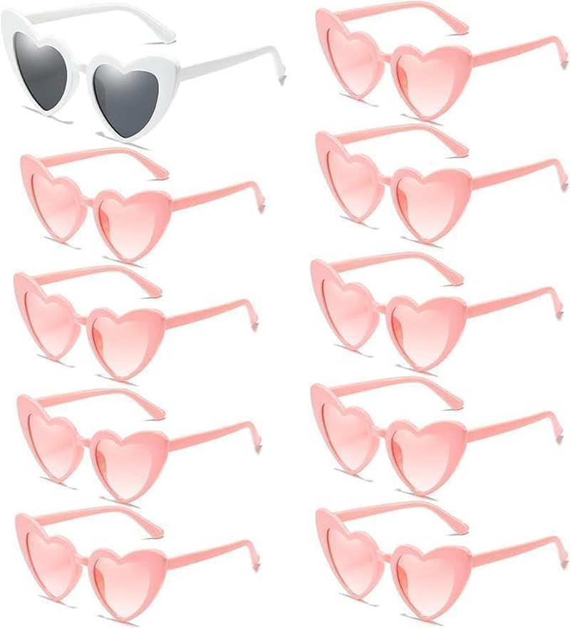 Heart-Shaped Sunglasses, Vintage Style, Pink and White, 10 Pairs image number 3