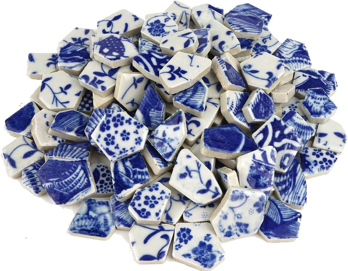 Lanyani Vibrant Broken Ceramic Tiles for Crafts Mosaics,Irregular Polished China Tile Scraps Stained Glass Pieces, Mixed Colors- 2Pounds/0.97 Square Foot