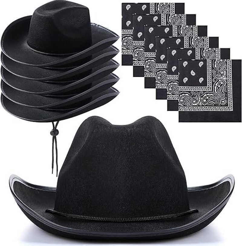 Miners2000 12 Pcs Adult Cowboy Hat for Women and Men Western Cowgirl Hats with Adjustable Drawstring and Cowboy Party Paisley Bandana