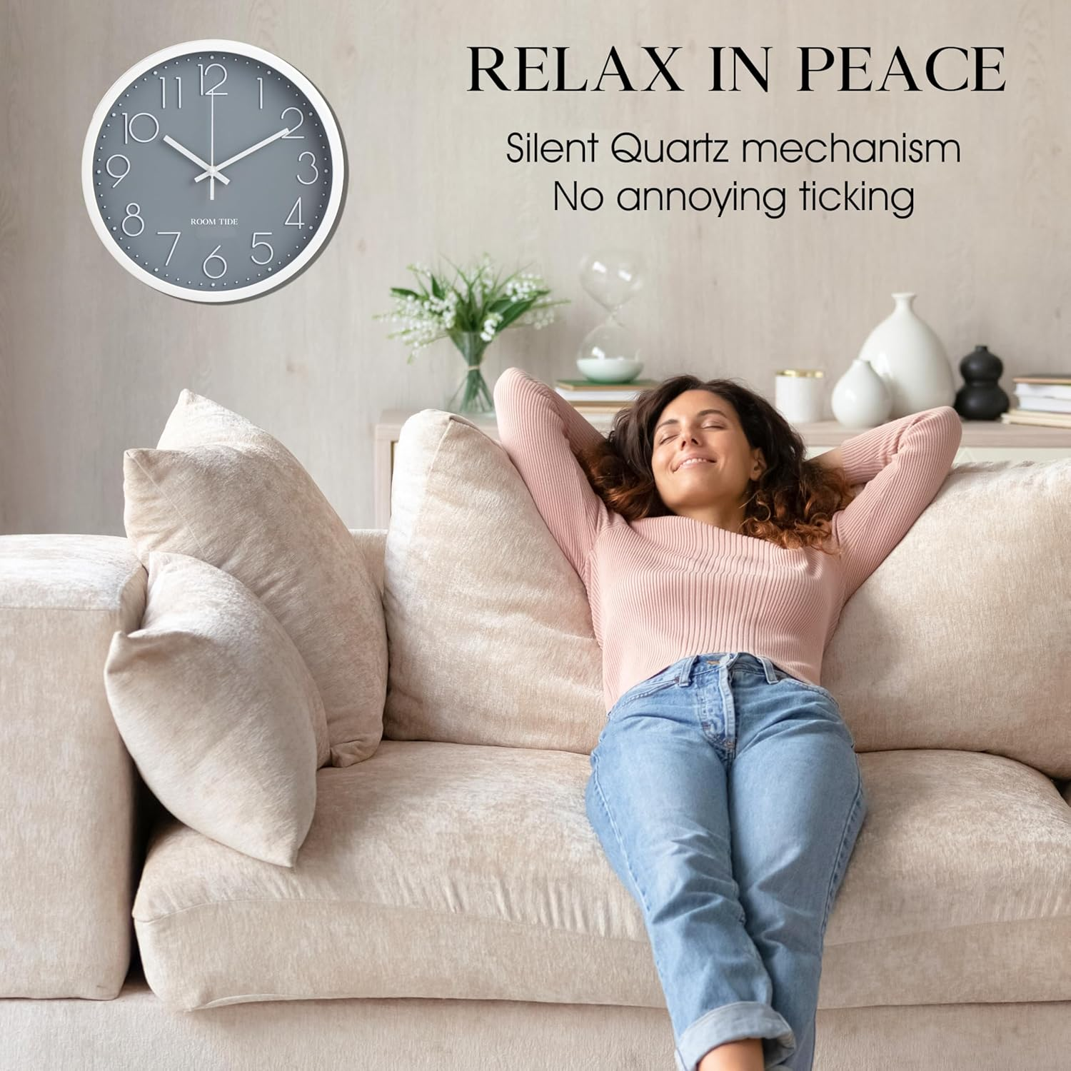Room Tide Silent Wall Clock 12 Inch Quartz Classic Design Easy to Read Large Wall Clocks for Living Room Decor Bedroom Decor Home Kitchen Home Office School Room Clock (Grey) 30Cm image number 3